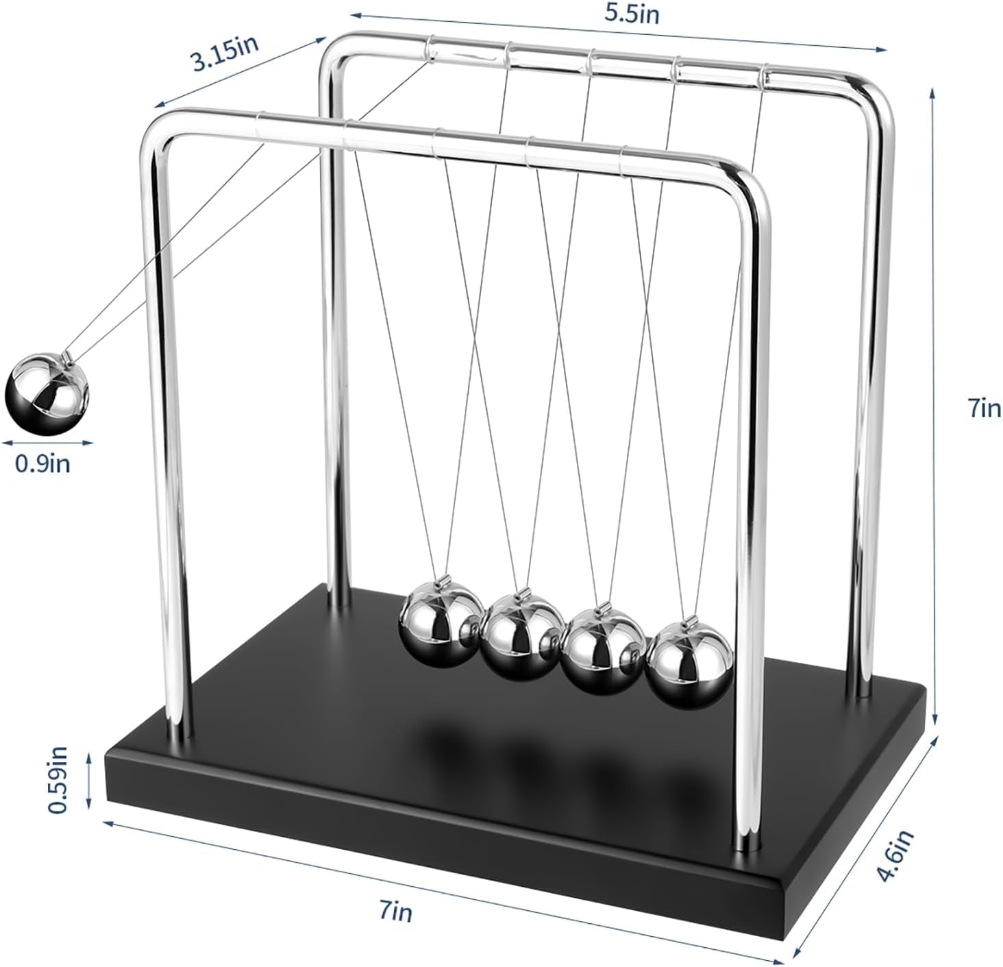 Fun Science Physics Toys Black Large Newton'S Cradle Pendulum Balance Balls 5 Beads Perpetual Motion Desk Toy Wooden Base Balance Balls for Office and Desk Decorations
