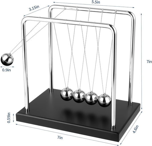 Fun Science Physics Toys Black Large Newton'S Cradle Pendulum Balance Balls 5 Beads Perpetual Motion Desk Toy Wooden Base Balance Balls for Office and Desk Decorations