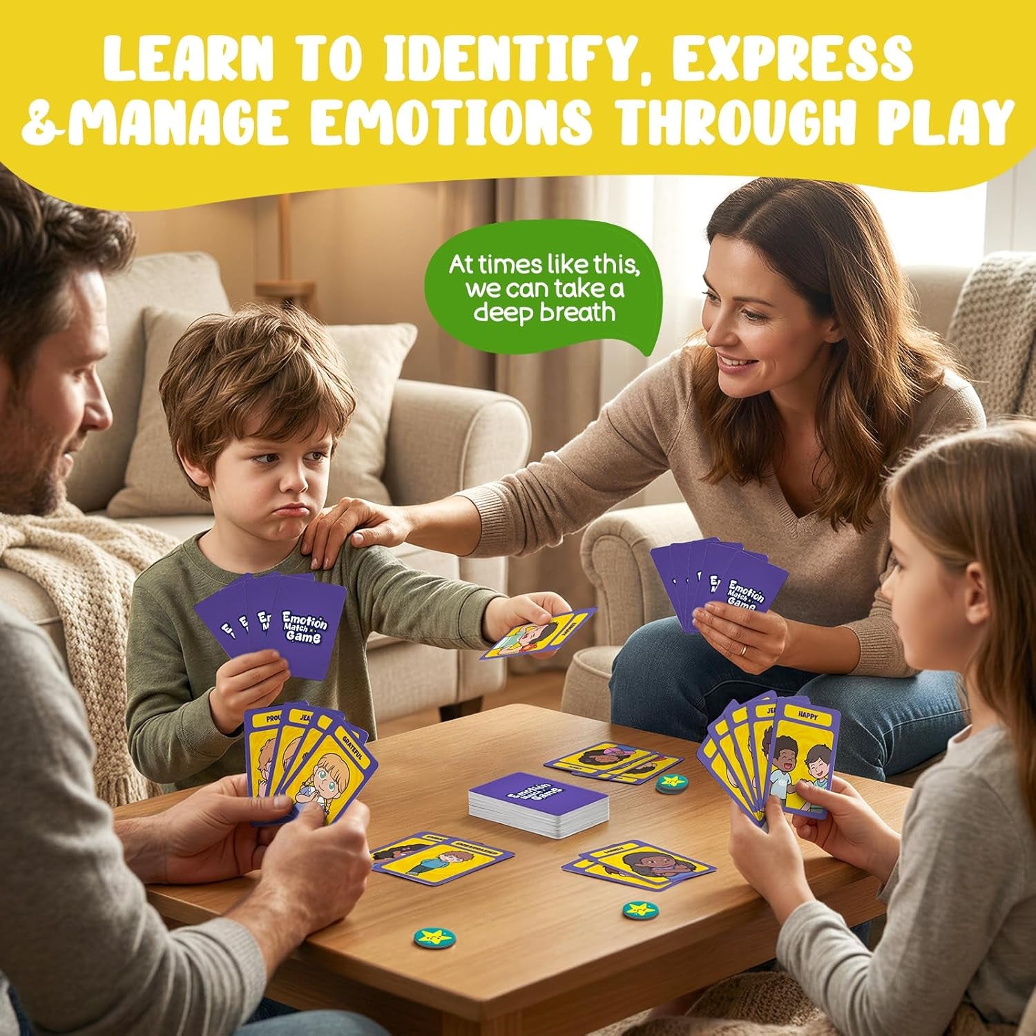 Faces & Feelings Go Fish Card Game Social Emotional Learning Activities for Kids Ages 6+,Learn to Identify Various Moods, Cartoon Faces Emotions Social Skills Games for Home, Therapy & Classroom Use