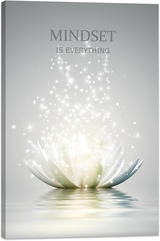 Lotus Flower Wall Art Canvas Mindset Motivational Quotes Poster for Zen Office Wall Decor Spiritual Meditation Prints Artwork Framed (16 X 24Inches)