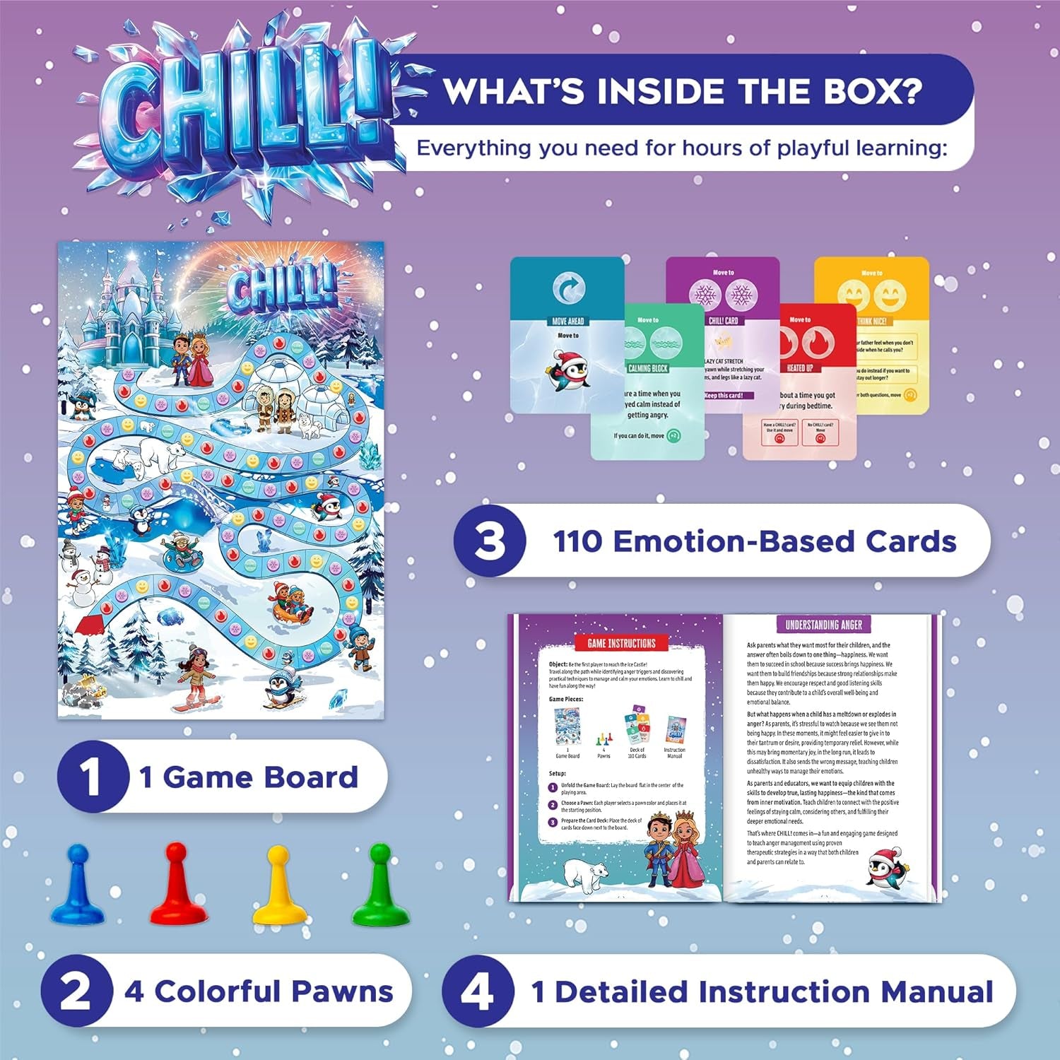 CHILL Anger Management for Kids, Ages 5-9, Therapy Games, Social Emotional Learning, Fun Social Skills Board Game for Therapists & Families