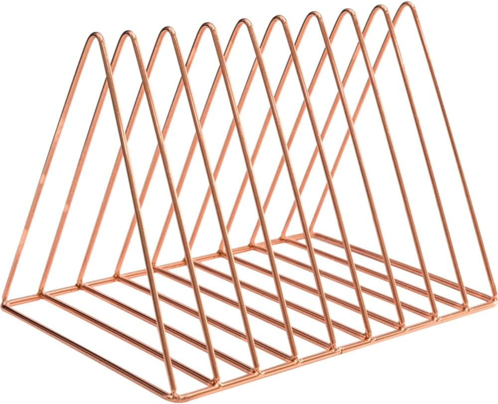 9 Slot Rose Gold Magazine Holder,Desktop File Sorter Organizer Triangle Bookshelf Decor Home Office