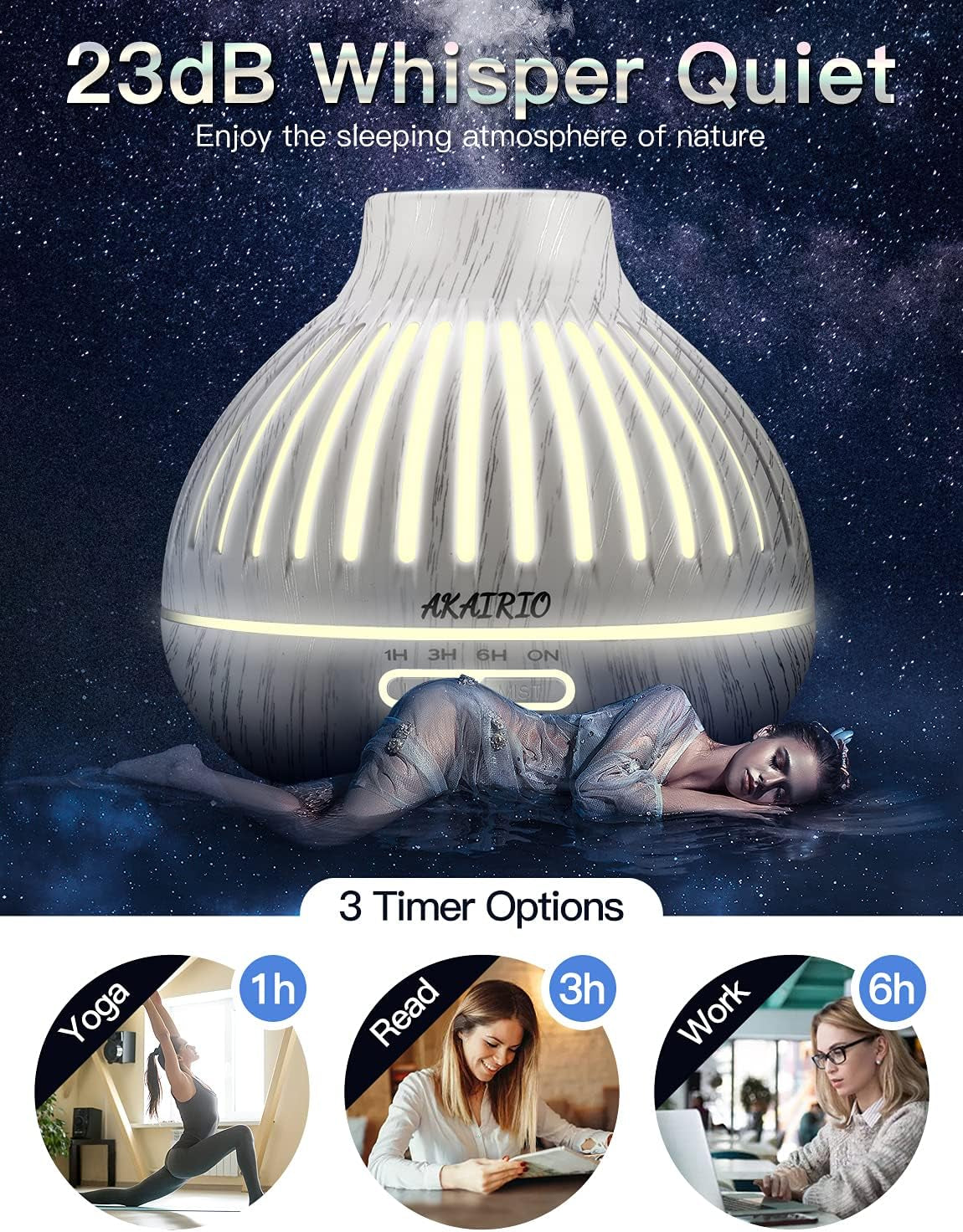 400ML Air Aromatherapy Diffuser with Essential Oils for Large Room Bedroom Included for Home Office,Ultrasonic Aroma Diffuser with Scent Oils Set Night Light Waterless Auto-Off