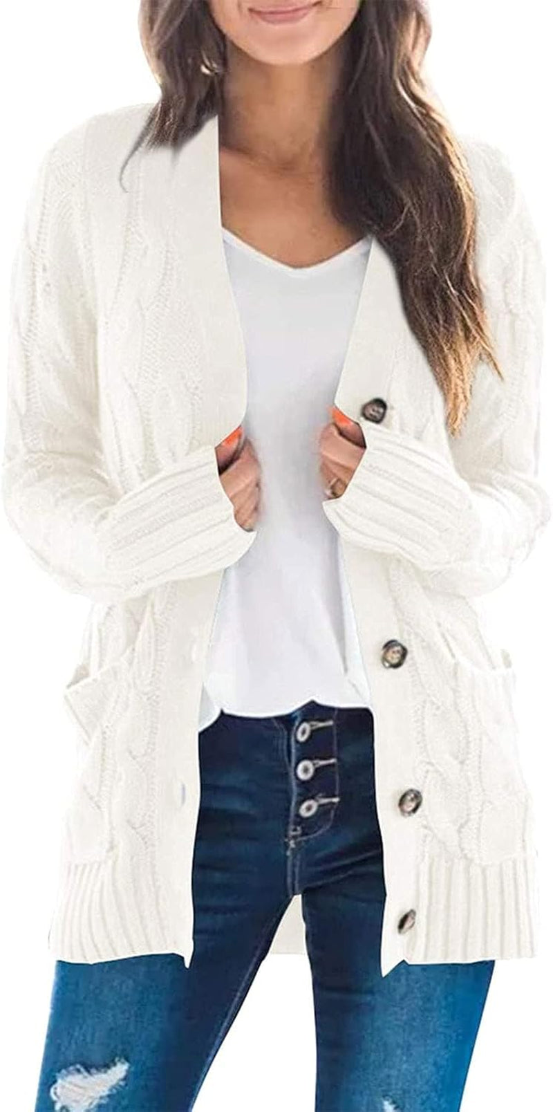Women'S Cardigan Sweaters 2026 Spring Button down Open Front Cable Knit Casual Trendy Clothing Outerwear