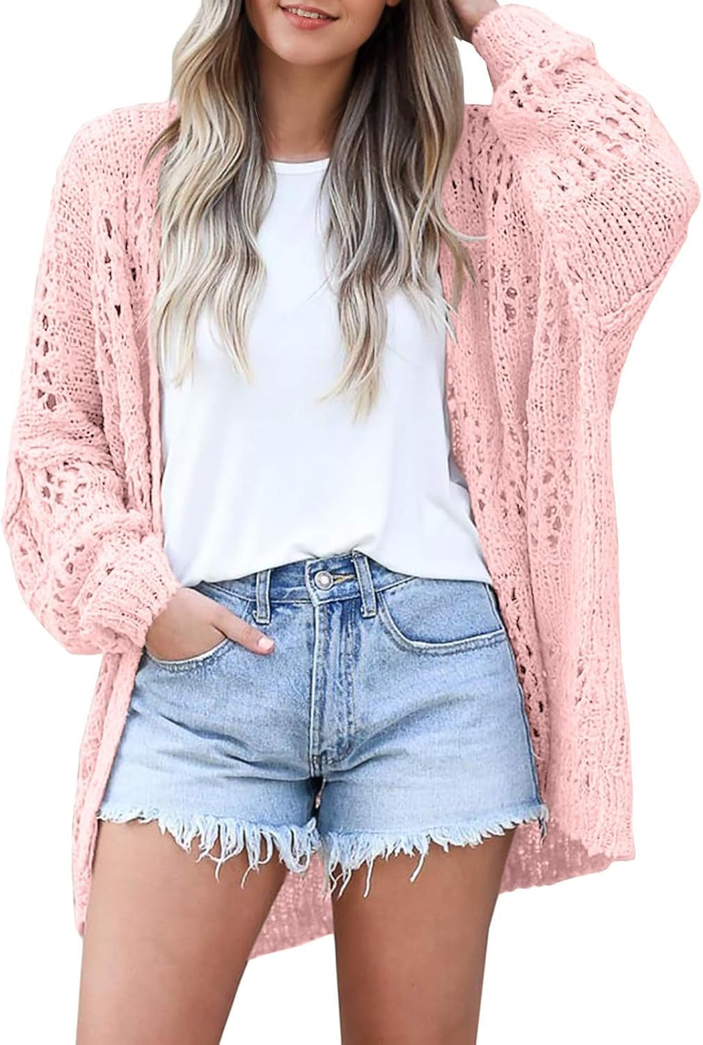 Womens Summer Crochet Lightweight Cardigan Sweaters Boho Kimono Long Sleeve Open Front Knitted Outwear Outfits