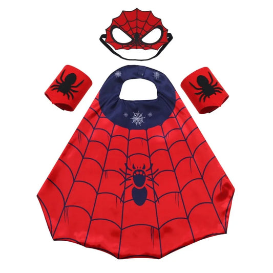 Cartoon Superhero Costume Set for Boys and Girls Halloween Dress up Spider Cape and Mask with Wristband