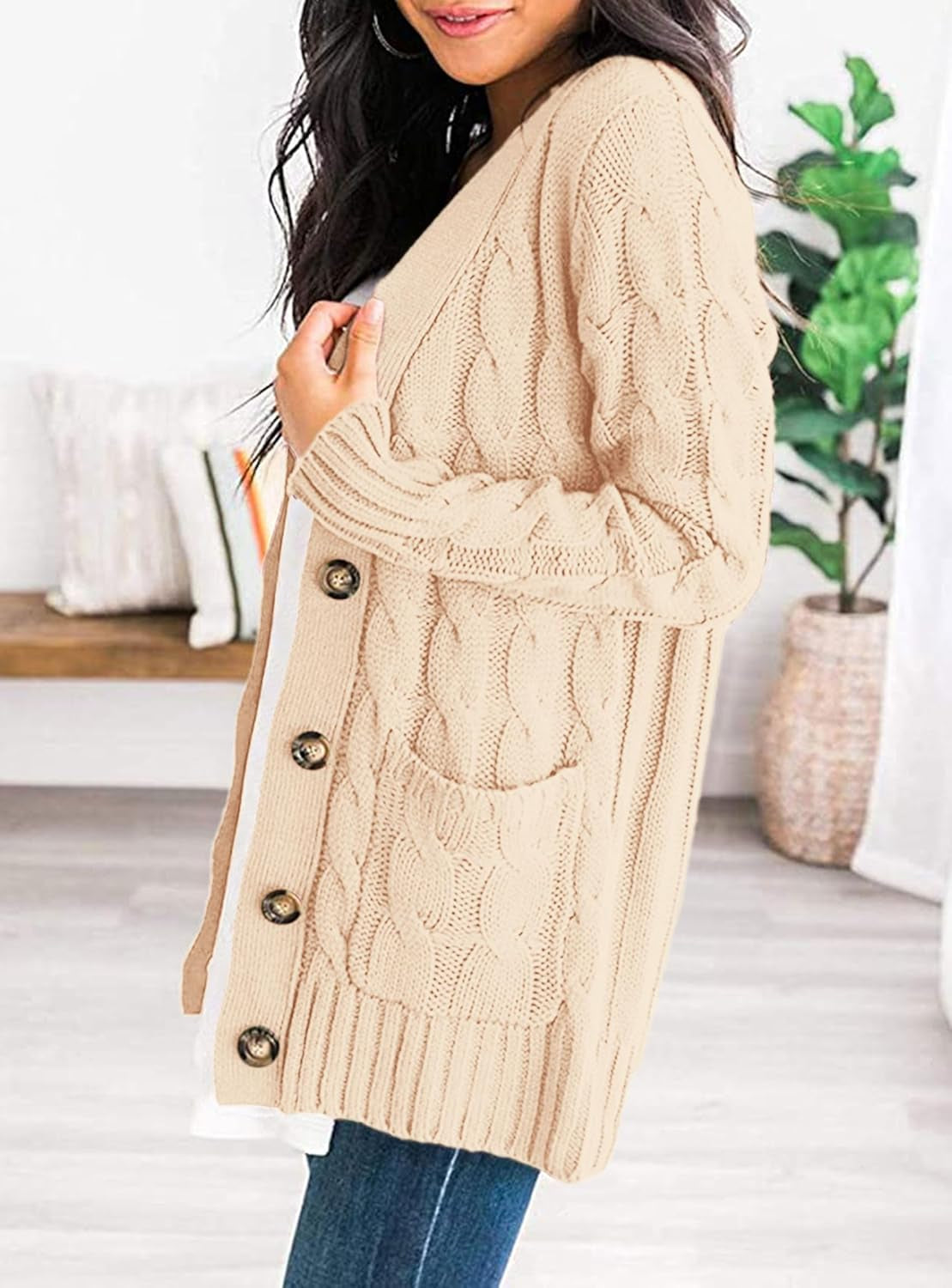 Women'S Open Front Cardigan Sweaters Fall Fashion Button down Cable Knit Chunky Winter Clothing Outerwear Coats