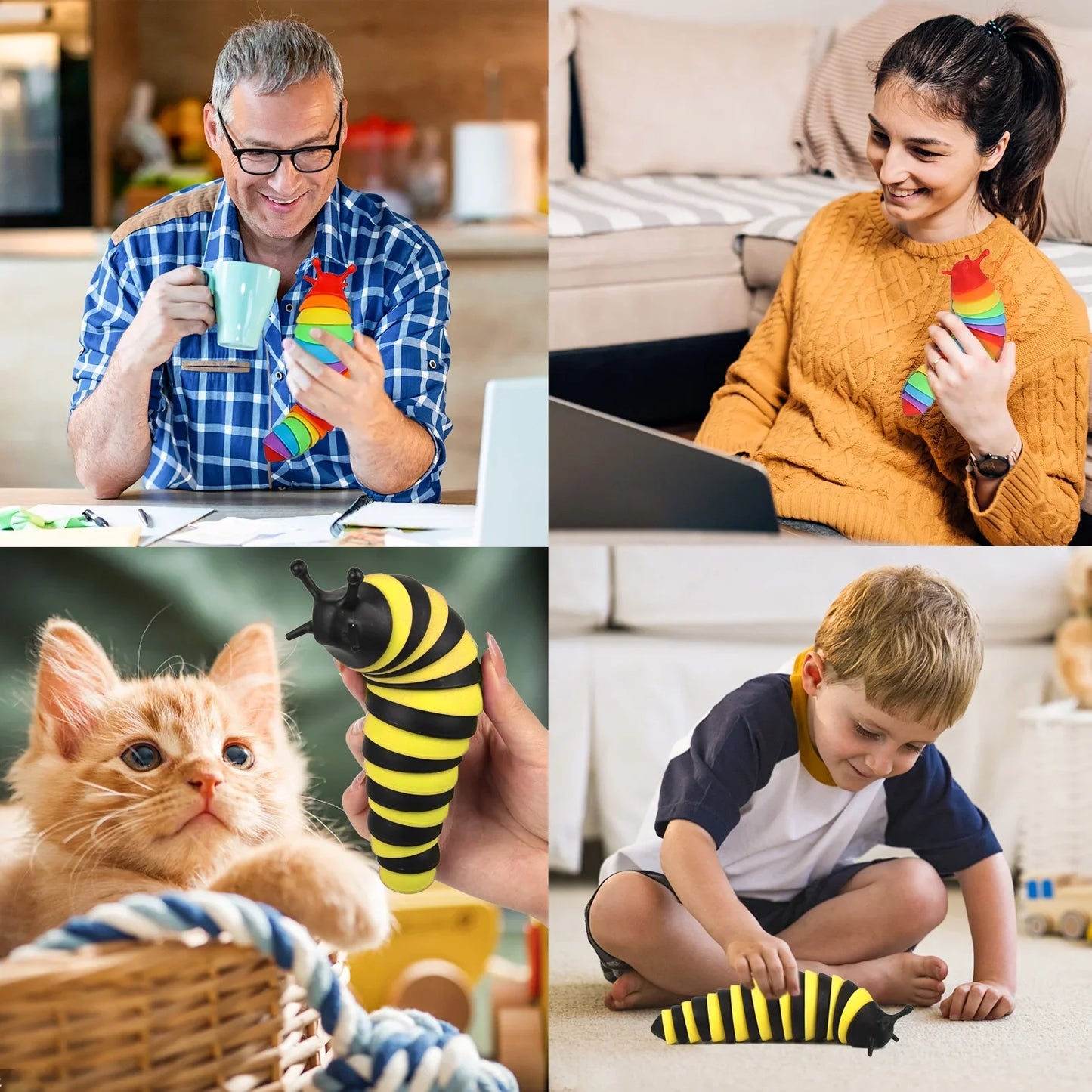 4 Pcs Slug Sensory Toys for Kids with Autism, Fidget Toy for Autistic Kids & Adults, 3D Articulated Slugs