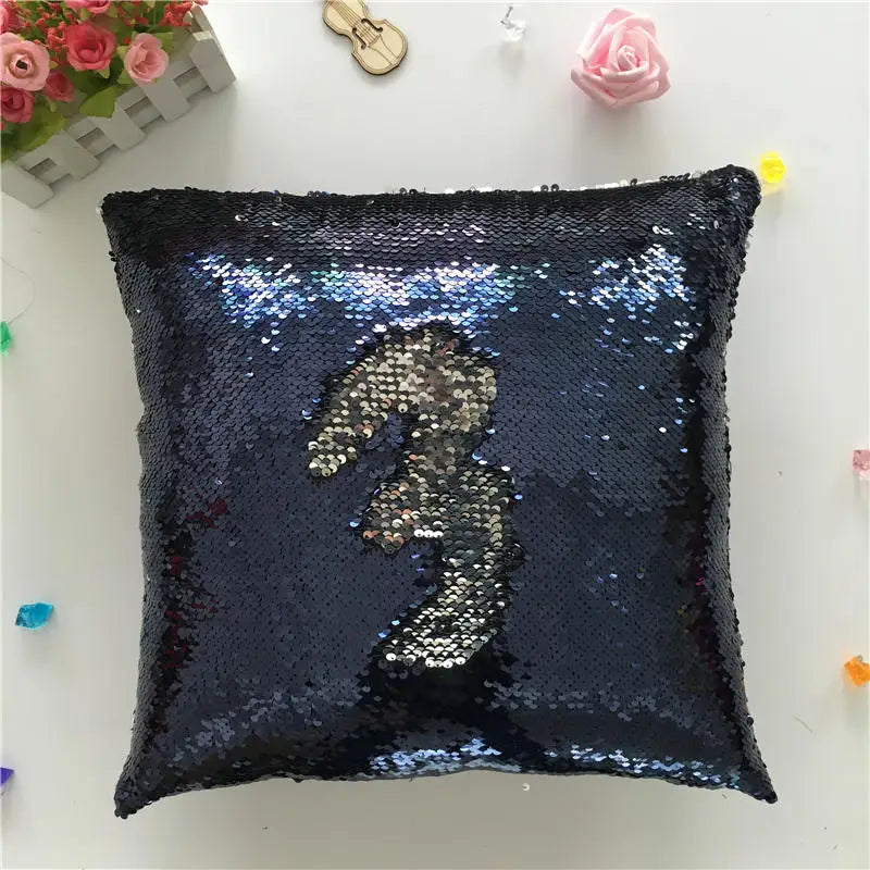 Pillowcase Decorative Cushion Cover Mermaid Sequin Colorful Square Plain Knitted Hidden Zipper Pillow Home Car Sofa 40*40Cm