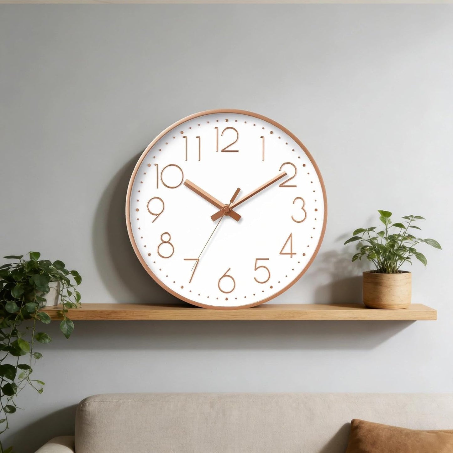 Wall Clock - 8 Inch Silent Non-Ticking Modern 3D Wall Clocks Battery Operated - Decorative Clock for Kitchen, Home Office, Bathroom, Bedroom(Rose Gold)
