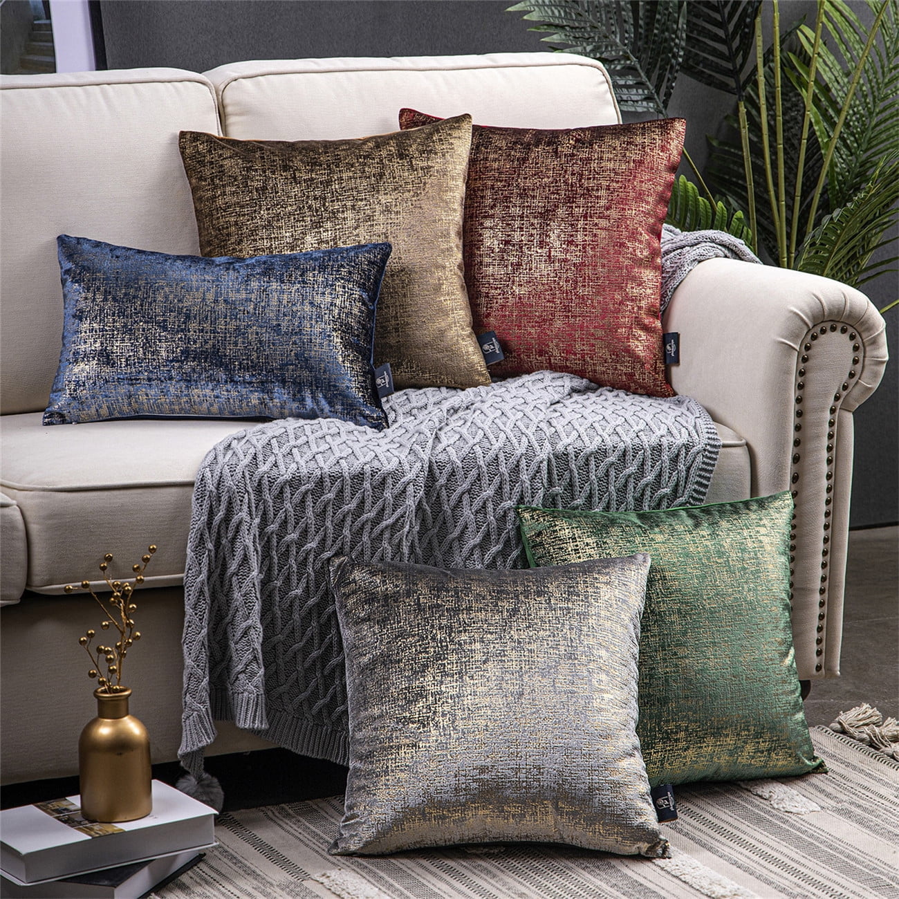 18" X 18" Modern Navy Gilding Polyester Throw Pillow , ( 2 Count)