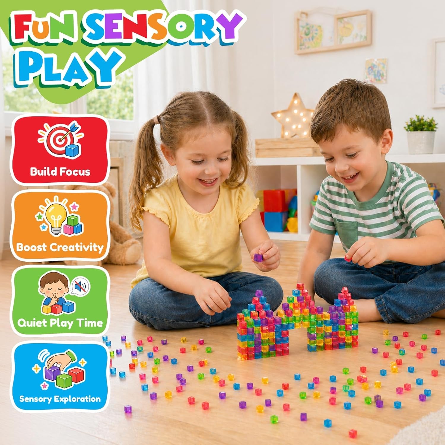 Mini Sticky Stacking Cubes for Kids: 150 PCS Washable Sensory Building Toy, Soft Squishy 0.39 Inch Cubes with Storage Box, Balanced Stickiness for 2D & 3D Building, Translucent Travel Toy