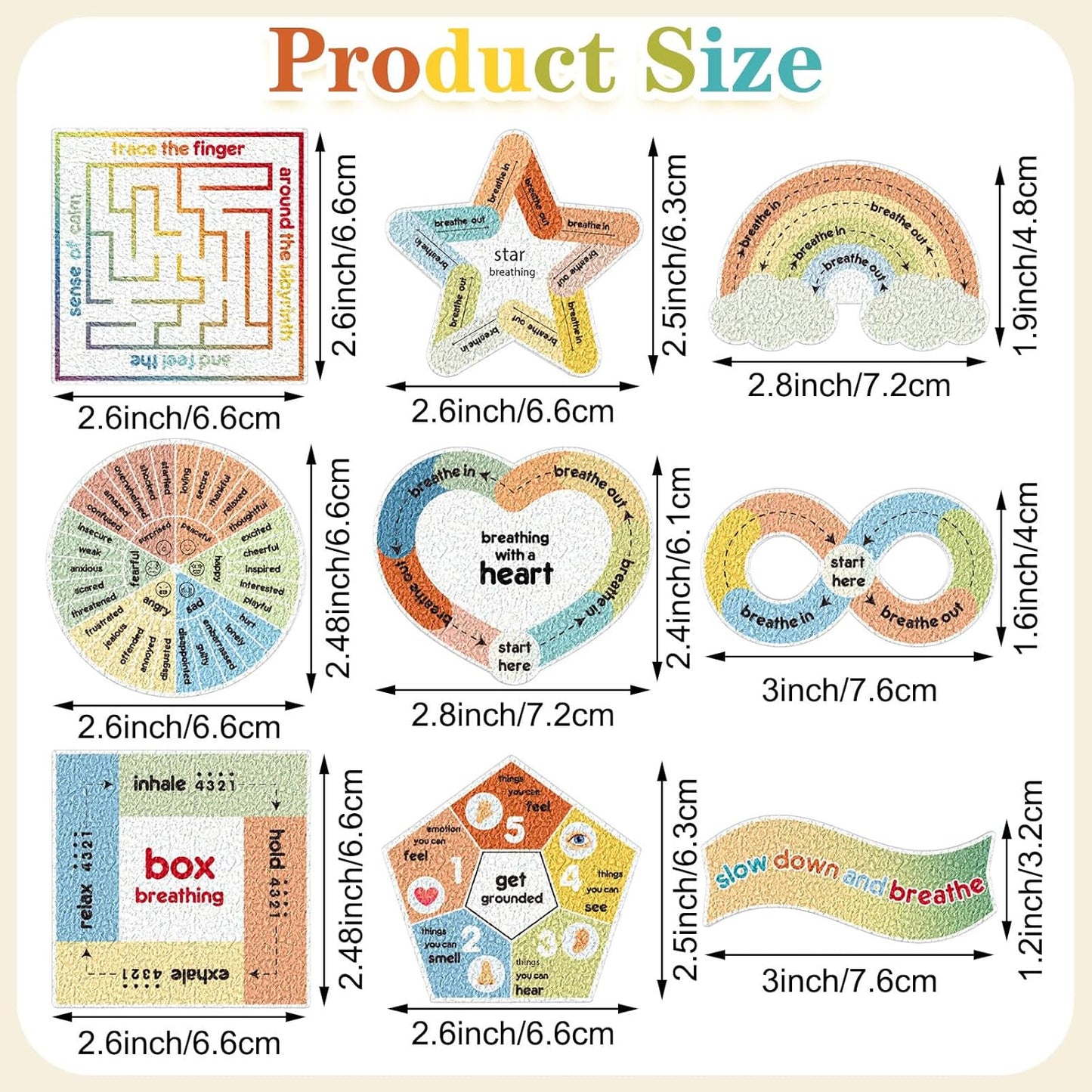 72 Pieces Anxiety Sensory Stickers Textured Stickers Fidget Mindfulness Sticker School Counselor Supplies Adult Sensory Items Anxiety Relief, 9 Styles(Retro Color)