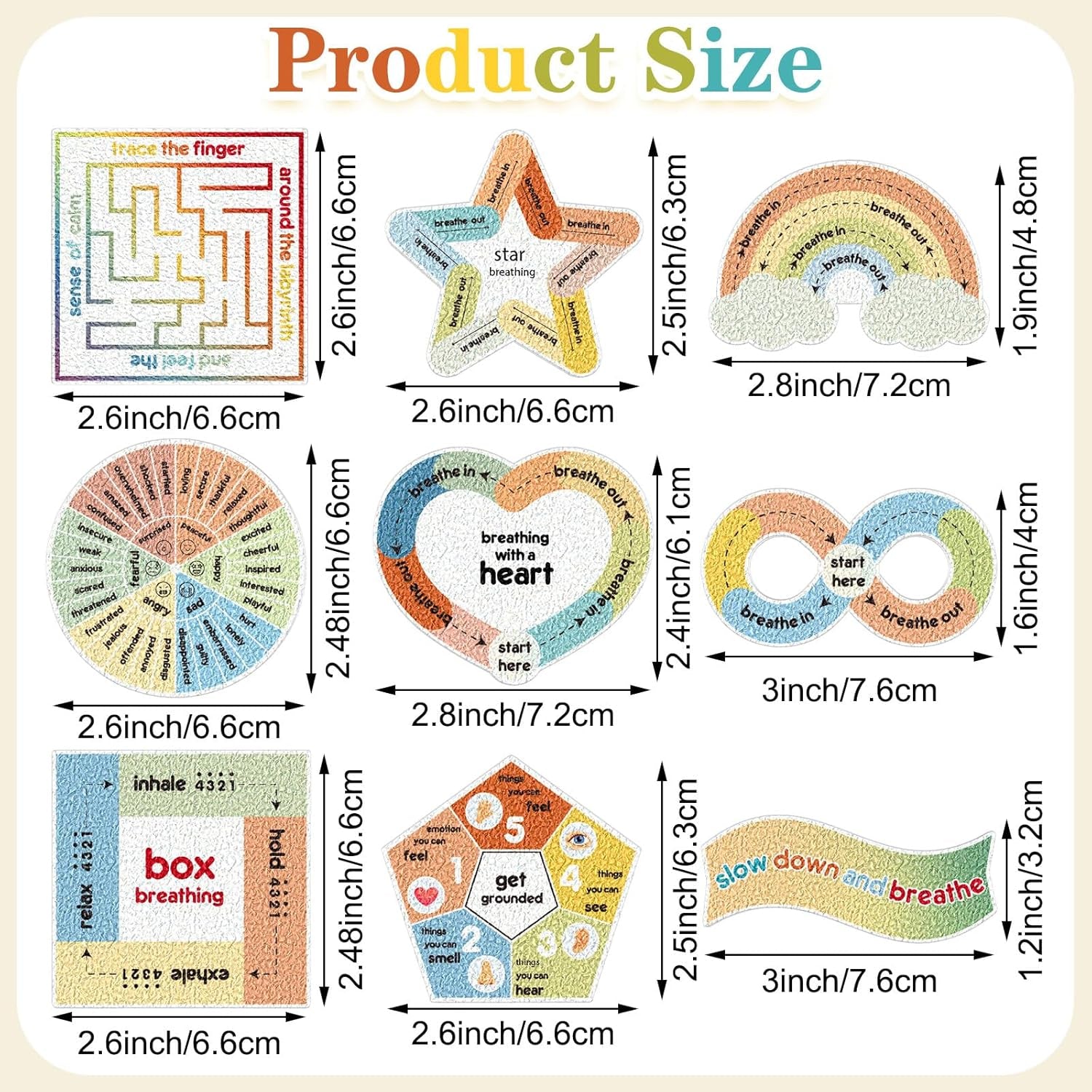 72 Pieces Anxiety Sensory Stickers Textured Stickers Fidget Mindfulness Sticker School Counselor Supplies Adult Sensory Items Anxiety Relief, 9 Styles(Retro Color)