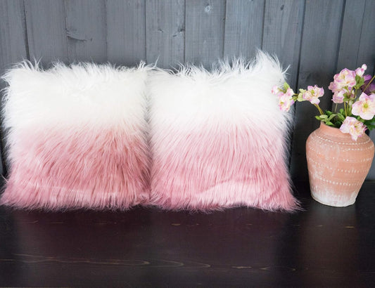 Decorative Pillows Covers 18X18 In, Faux Fur Couch Pillows, Fluffy Pillows, Colorful Throw Pillows for Couch, Bed, Living Room, Farm House, Pack of 2 (18X18In, Gradientpink)