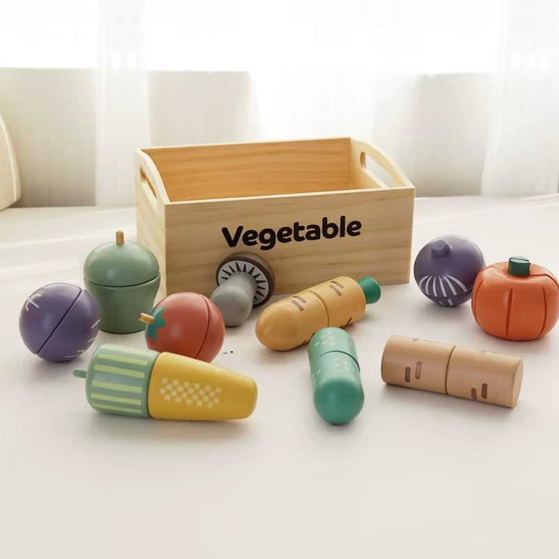 Children'S Wooden Fruits and Vegetables, Joyful Play at Home Toys, Wooden Simulation Kitchen Toys, Girls Cooking Food
