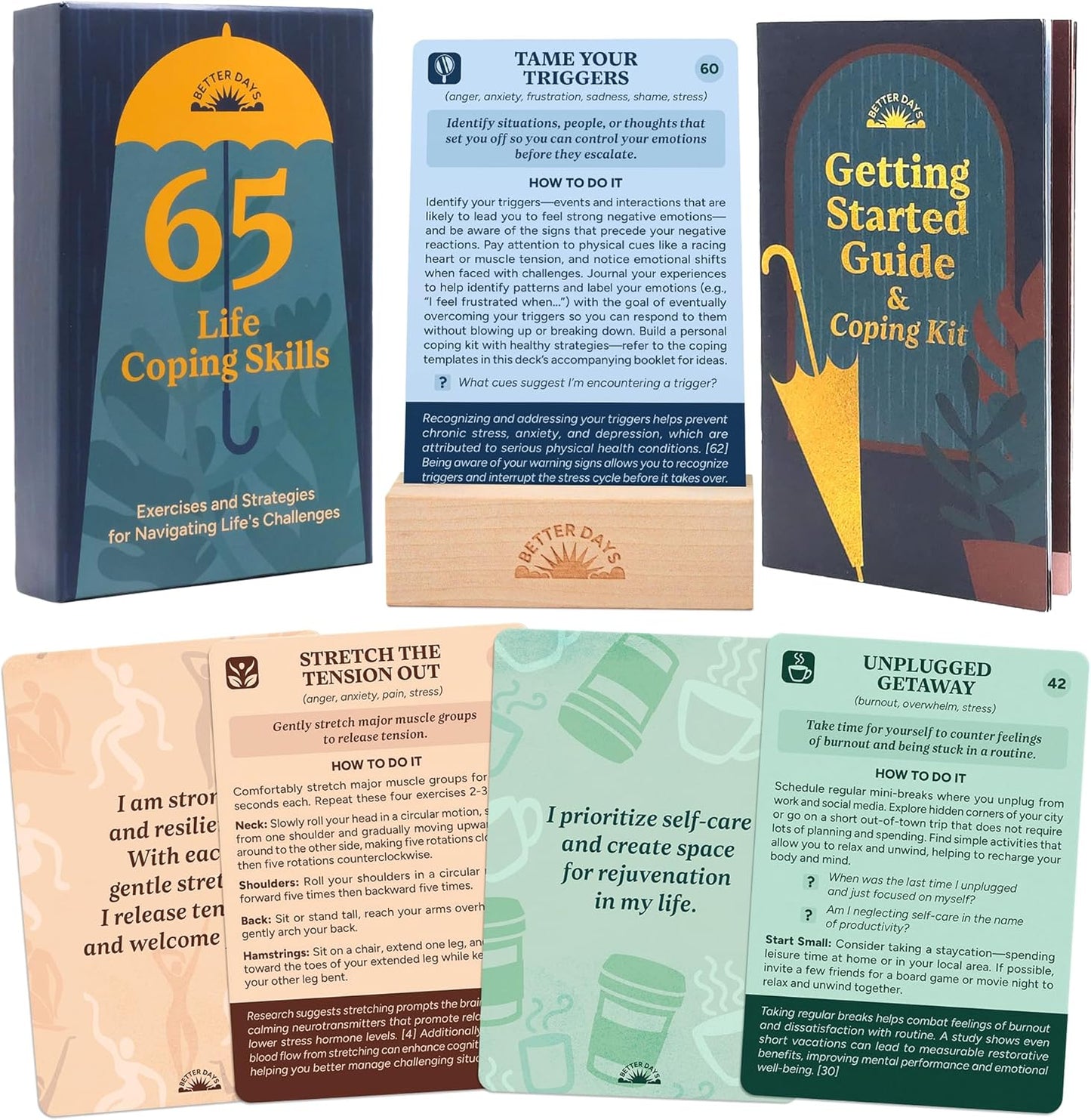 Coping Cards – 65 Skills & Exercises to Cope with Stress, Anxiety, & Anger – 3.5” X 5” Therapy Flashcards with Affirmations and Guidebook – Nurture Emotional Resilience & Mental Health