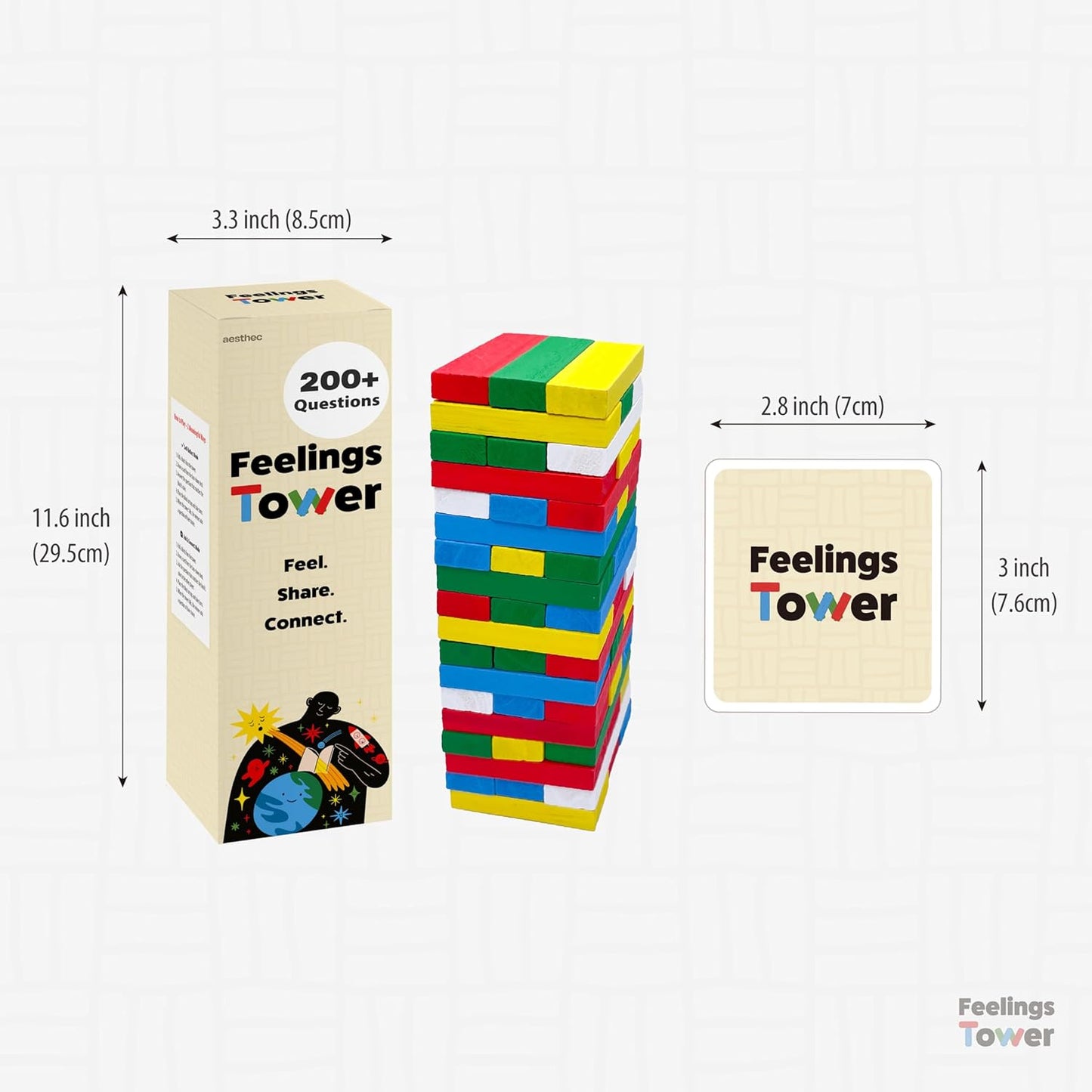 Feelings Tower Therapy Game for Kids & Teens – Emotion Regulation Stacking Blocks with Conversation Cards, 208 CBT Questions for Therapeutic Learning, Educational Play, Connection and Social Skills