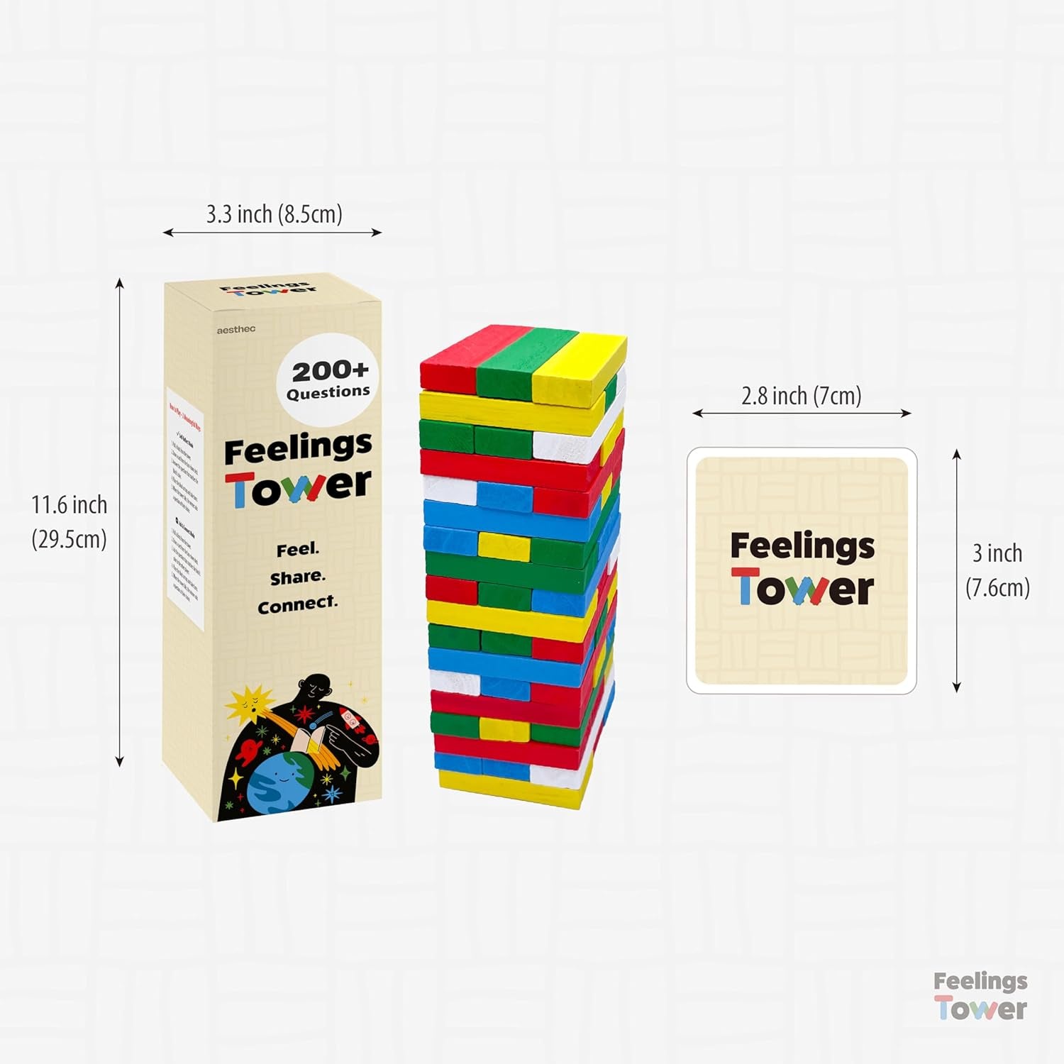Feelings Tower Therapy Game for Kids & Teens – Emotion Regulation Stacking Blocks with Conversation Cards, 208 CBT Questions for Therapeutic Learning, Educational Play, Connection and Social Skills