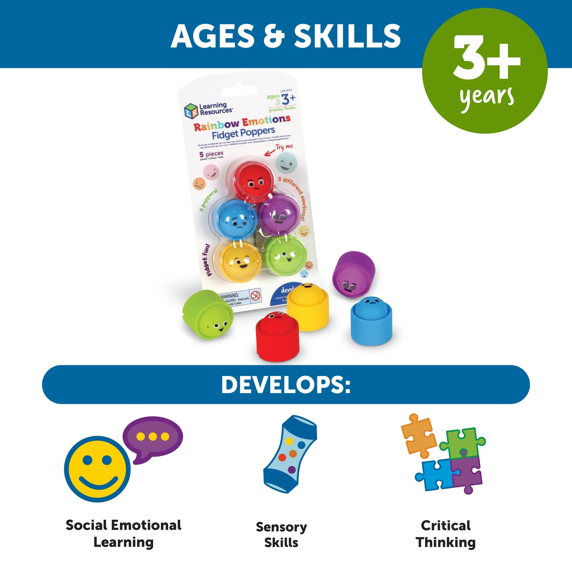 Rainbow Emotion Fidget Poppers, Social-Emotional Learning ,Sensory Toys Ages 3 and Up