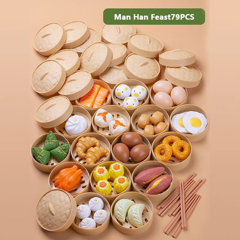 Simulation Breakfast Kids Pretend Play Kitchen Toys Miniature Steamer Buns Dumplings Chinese Food Children Educational Toys