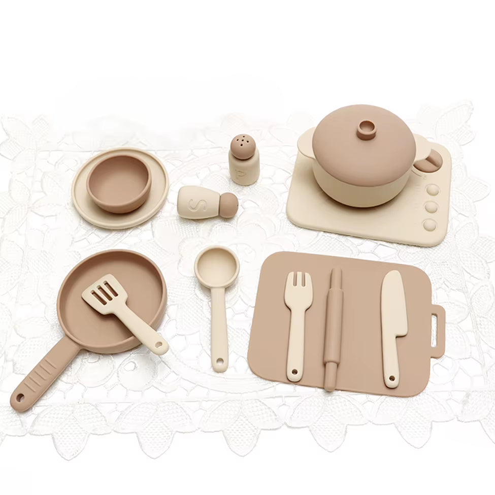 13 Pcs Set Silicone Cooking Play Set Toy Pretend Play Kitchen Tool Play Game Early Educational Toys for Toddlers Kids Gifts