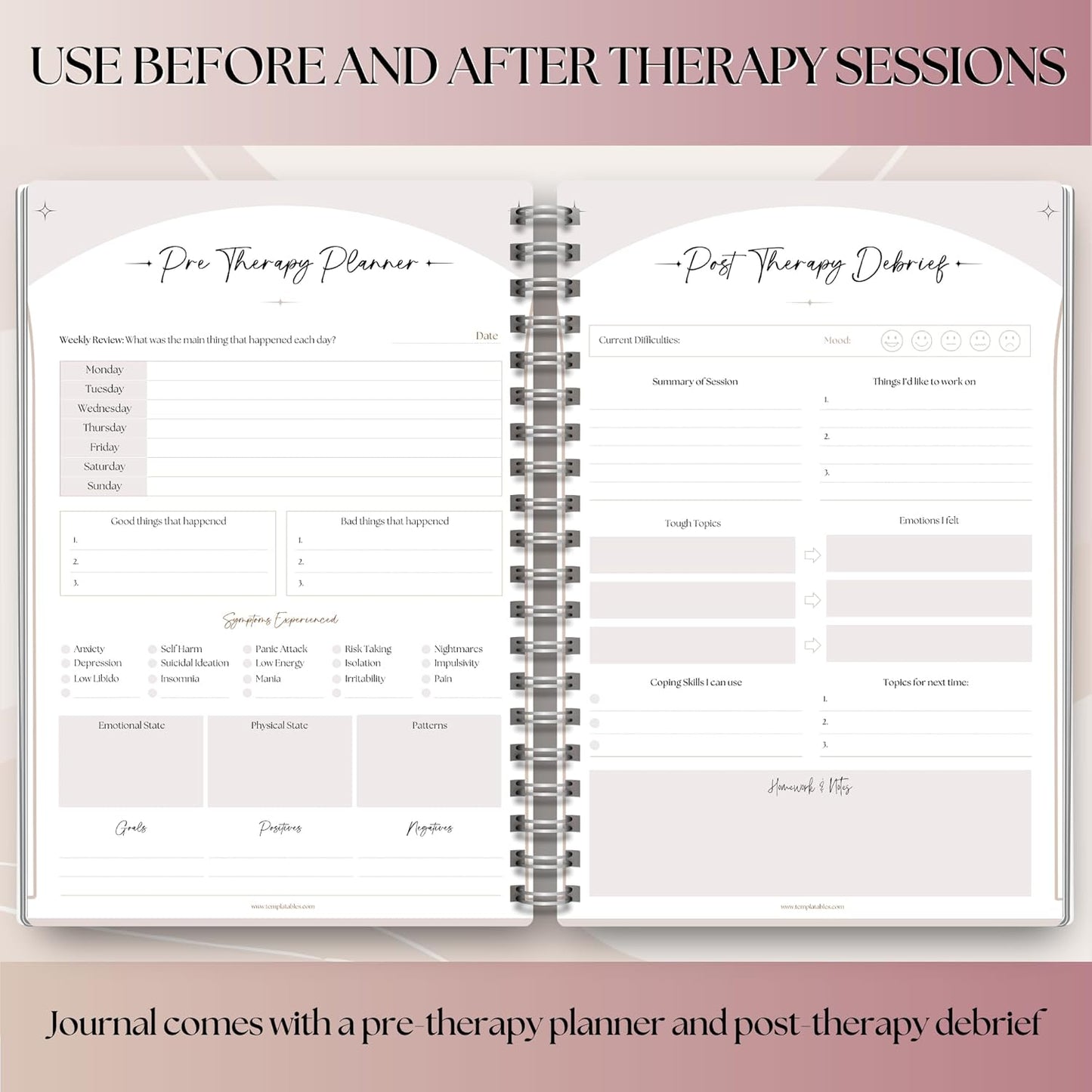 Therapy Notes Journal - Pre & Post Therapy Planner for Reflection, Journaling & Self-Discovery | Premium 120Gsm Paper with Soft Touch Cover | A5 Lux