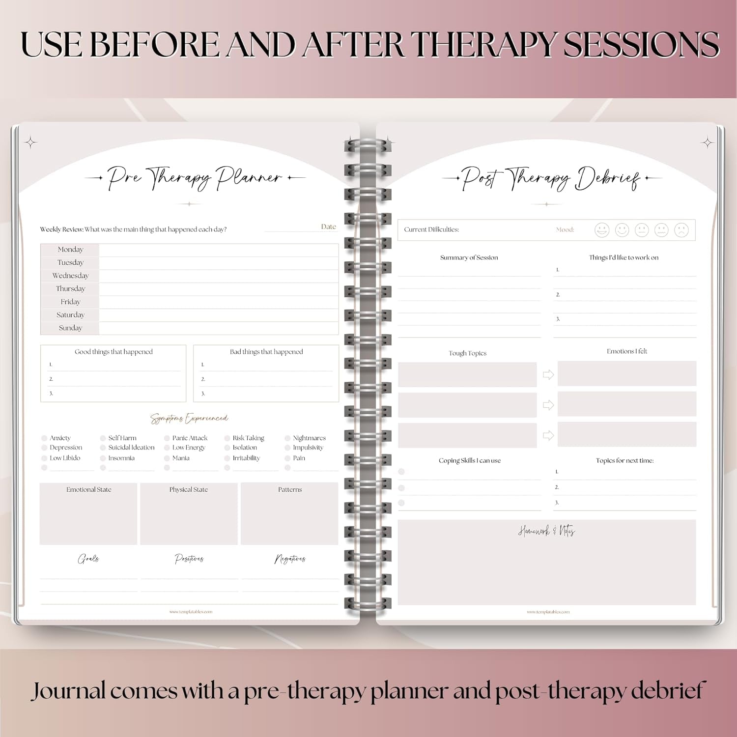 Therapy Notes Journal - Pre & Post Therapy Planner for Reflection, Journaling & Self-Discovery | Premium 120Gsm Paper with Soft Touch Cover | A5 Lux