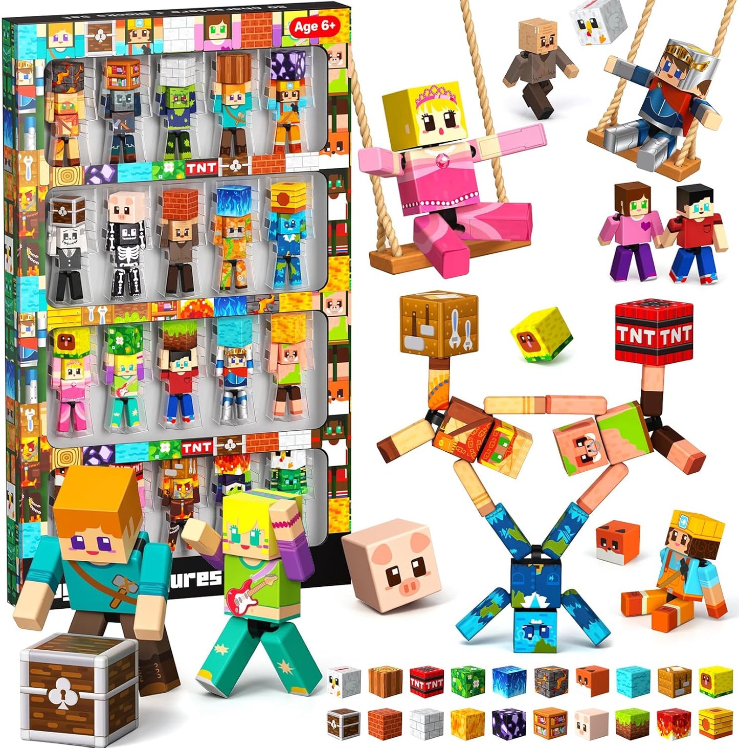 20 Pcs Magnetic Action Figures Playset - Magnetic Building Blocks, Magnet Cubes and Rotatable Figures Character Toys for Kids, Birthday Gift for 6+ Year Old Boys Girls (Patent Pending)