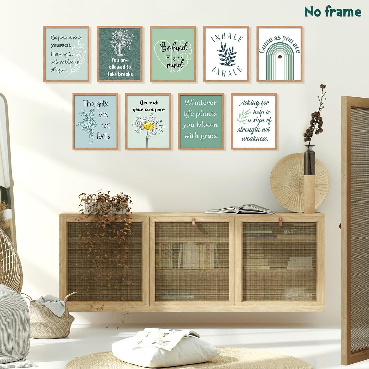 9 Pcs Mental Health Posters Boho Therapy Office Decor Motivational Counselor Psychology Posters, 8 X 10 In(Green)