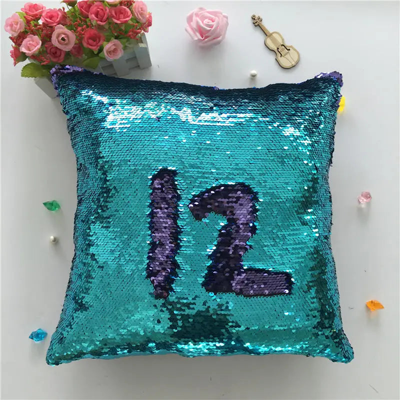 Pillowcase Decorative Cushion Cover Mermaid Sequin Colorful Square Plain Knitted Hidden Zipper Pillow Home Car Sofa 40*40Cm