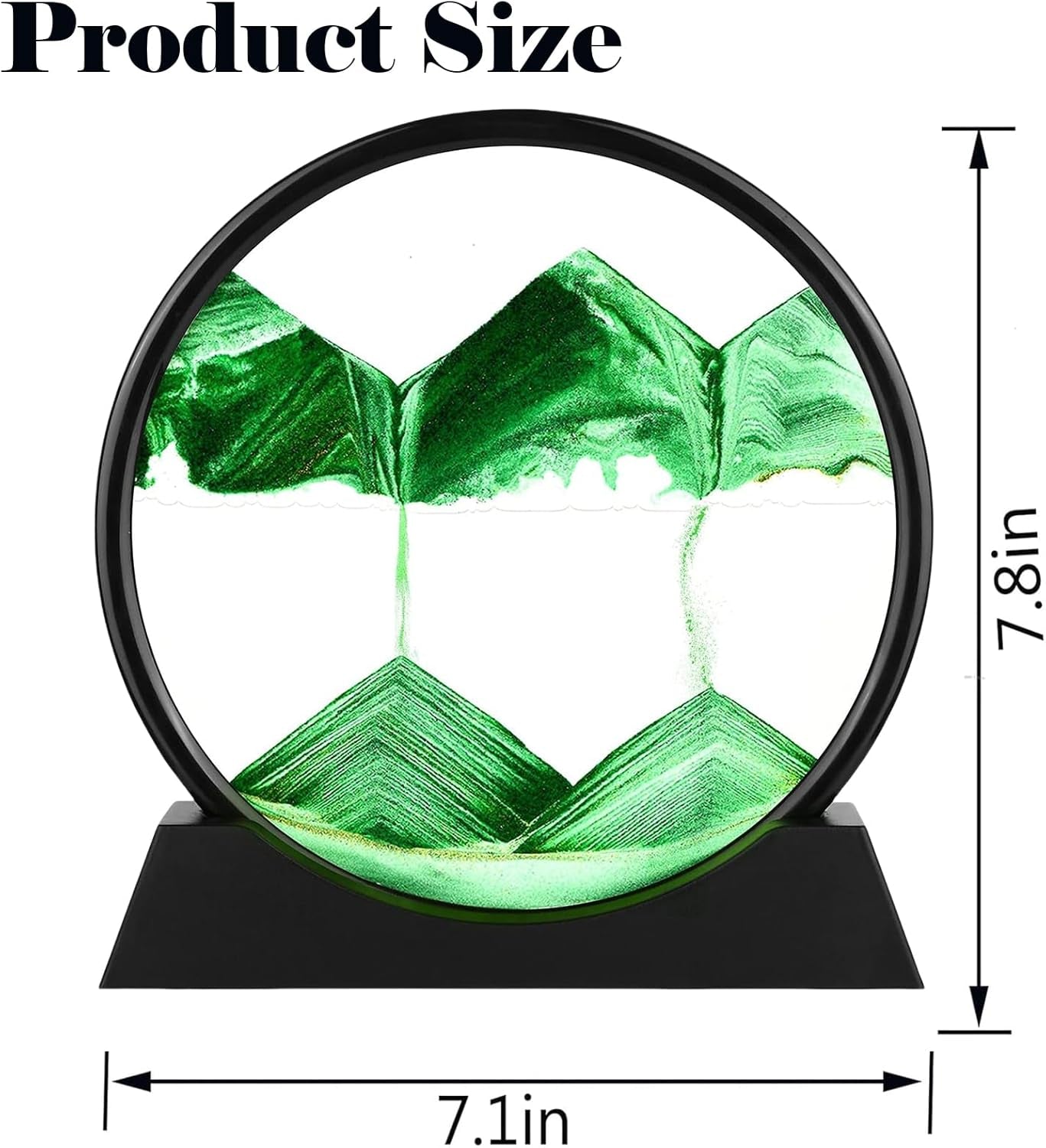 Moving Sand Art Picture - round Glass 3D Deep Sea Sandscape - 3D Quicksand Painting Decor - Relaxing Home Decoration Desk Figurine for Office, Home, Desk, Mantle, Bookshelf - (Green, 7 In)