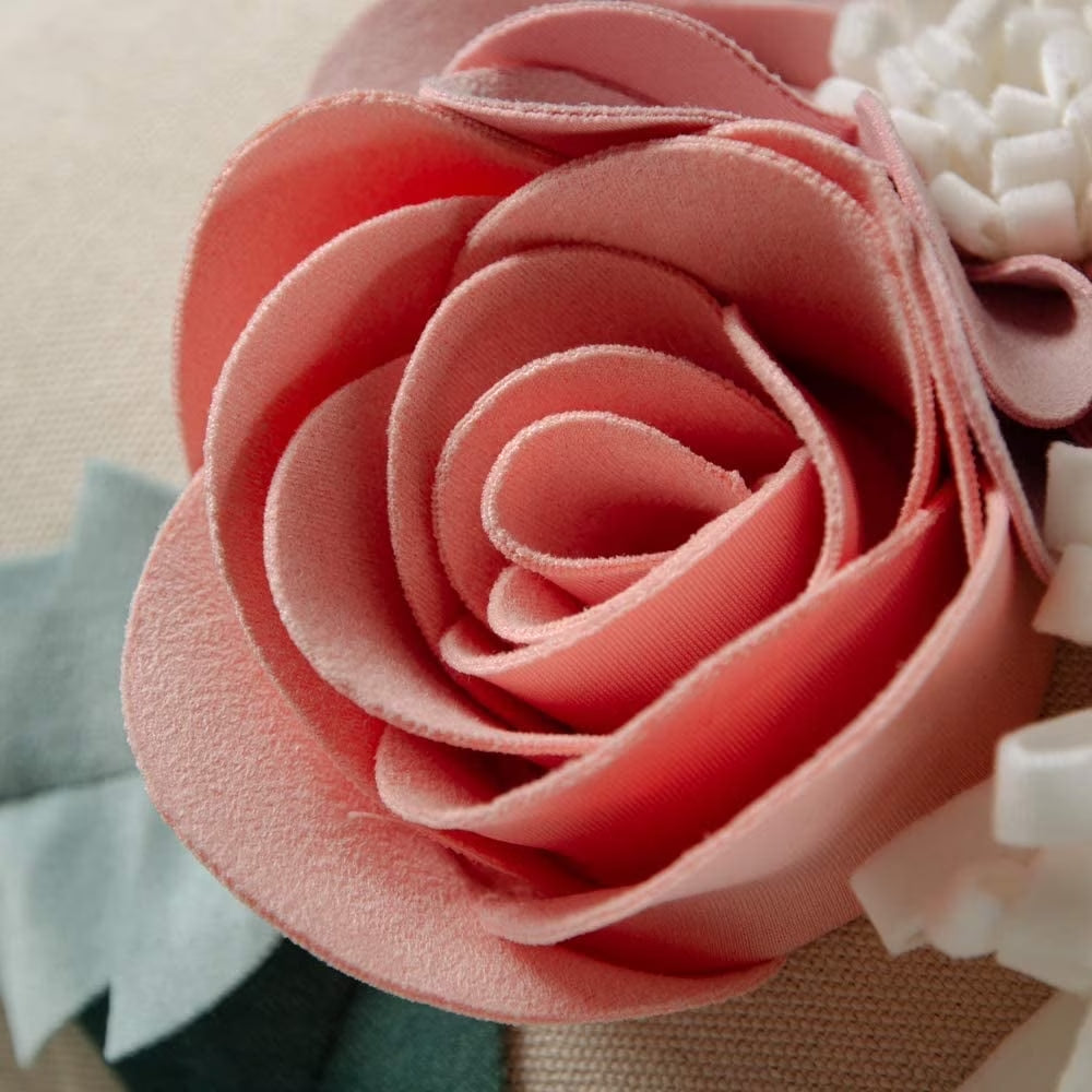 3D Handmade Square Flower Throw Pillow Cases for Room Sofa Bedding Couch Decoration 18X18Inch Pink No Insert