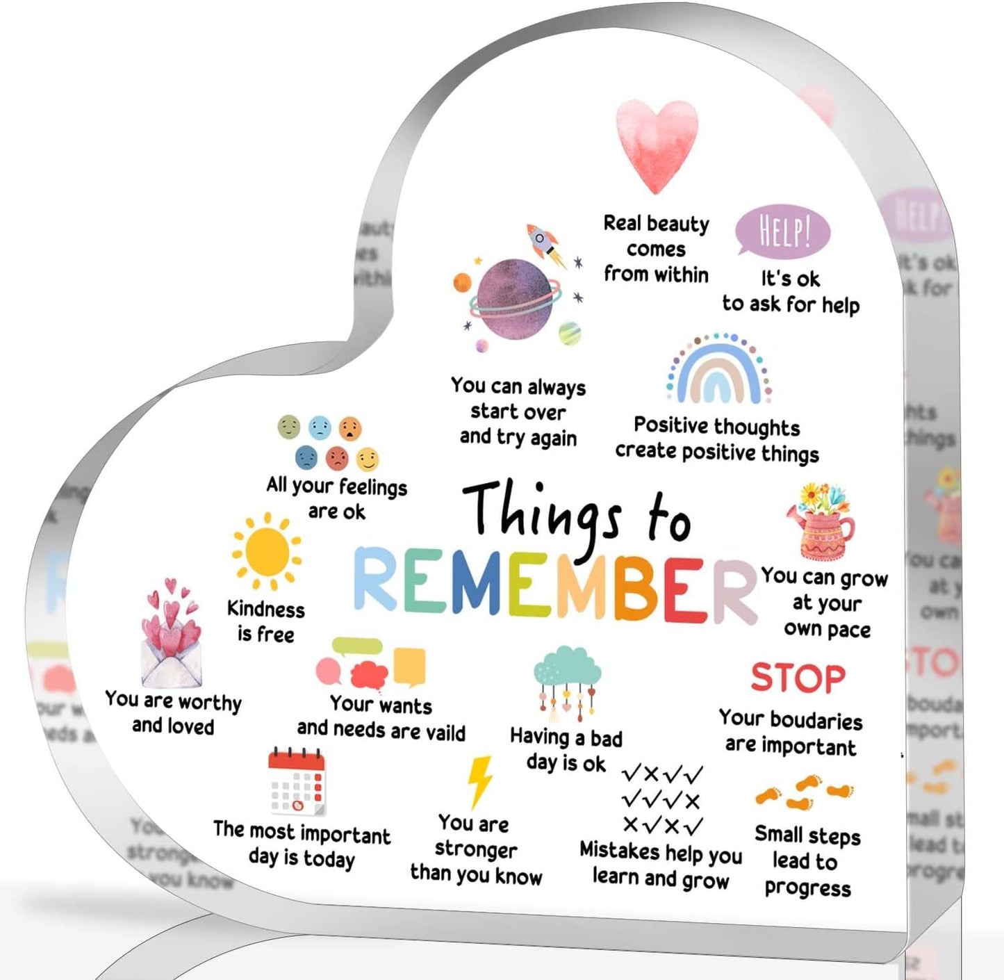 Note to Self Motivational Decor - Office Acrylic Heart Gift Therapy Mental Health Print Decorations for School Counseling Office Therapy Desktop Art Decoration School Counselor, Therapist Office Gifts