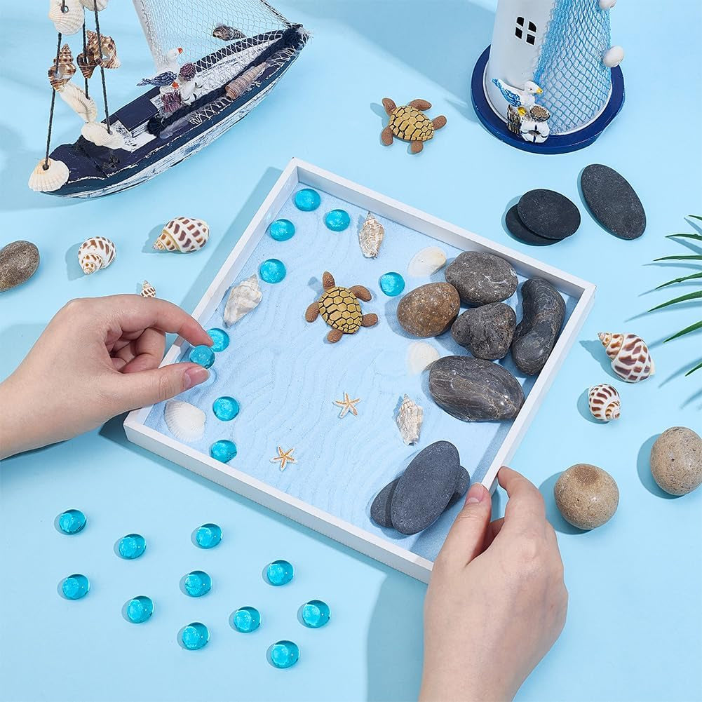 Sea Turtle Zen Garden Kit for Desk Japanese Garden Kit,Mini Desktop Zen Decor with Wooden Tray,Sand,Tools for Home Office Relaxation Meditation Gift,Square(7.9X7.9/20X20Cm)