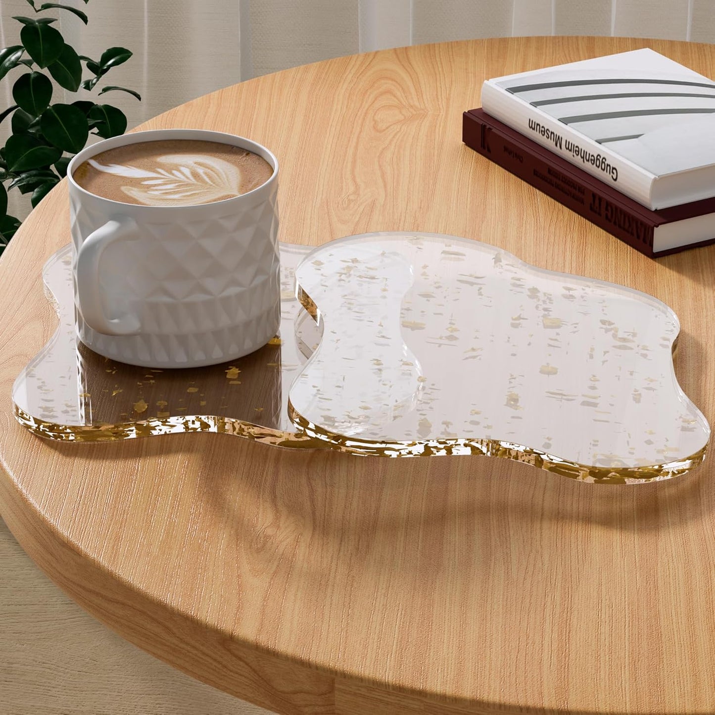 Acrylic Coaster Decorative Plates, Irregular Bar Drink Coaster, Clear Cloud Shape Coffee Cup Coaster, Perfect for Tabletop Protection and Accessories Display.(Gold)