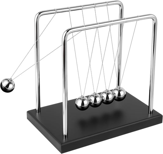 Fun Science Physics Toys Black Large Newton'S Cradle Pendulum Balance Balls 5 Beads Perpetual Motion Desk Toy Wooden Base Balance Balls for Office and Desk Decorations