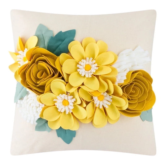 3D Handmade Yellow Decorative Flower Accent Throw Pillow Covers in Square 18X18 Inch