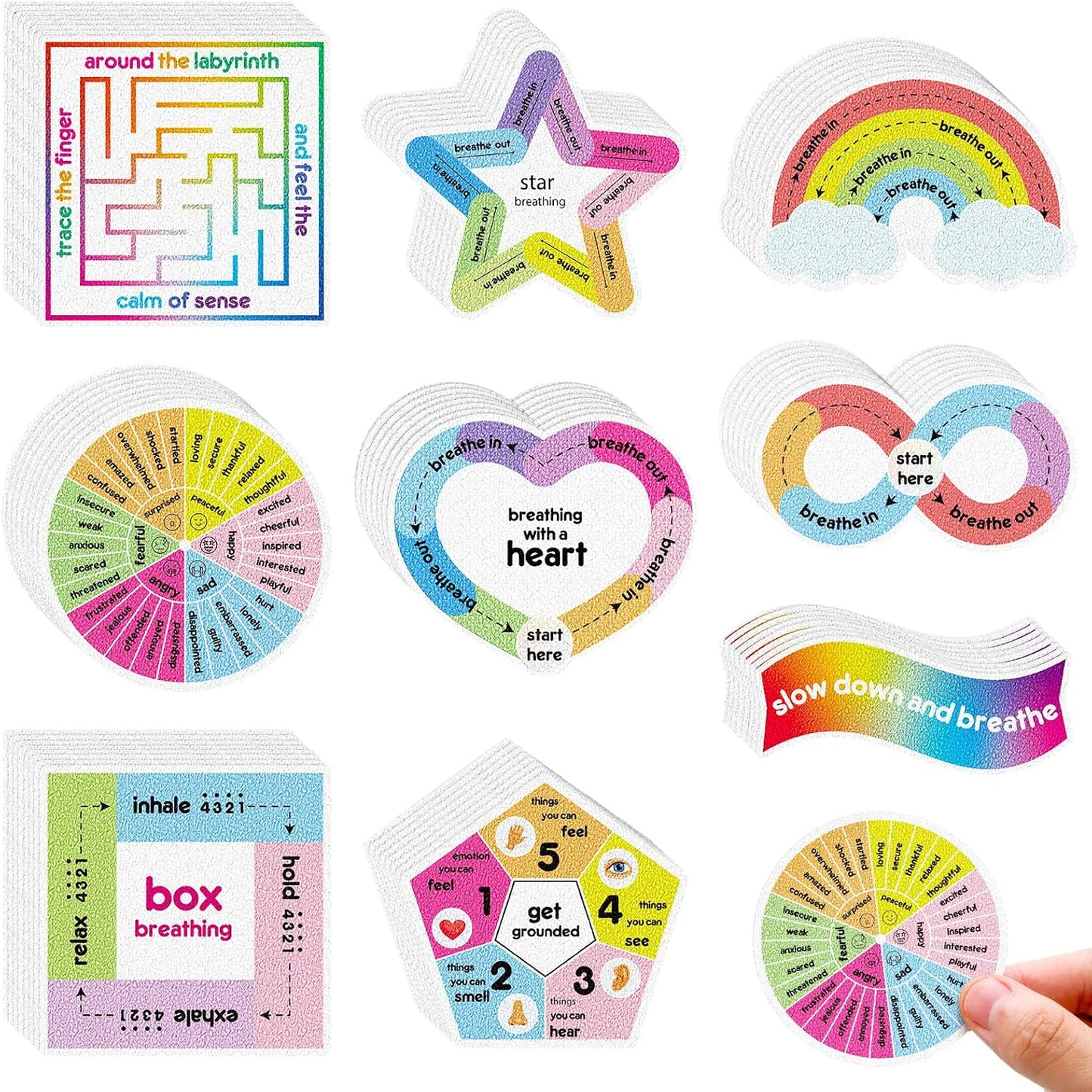 72 Pieces Anxiety Sensory Stickers Textured Stickers Fidget Mindfulness Sticker School Counselor Supplies Adult Sensory Items Anxiety Relief, 9 Styles(Retro Color)