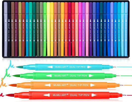 35 Dual Markers Pen for Adult Coloring Book, Coloring Brush Art Marker, Fine Tip Colored Pens for Bullet Journaling Drawing Planner