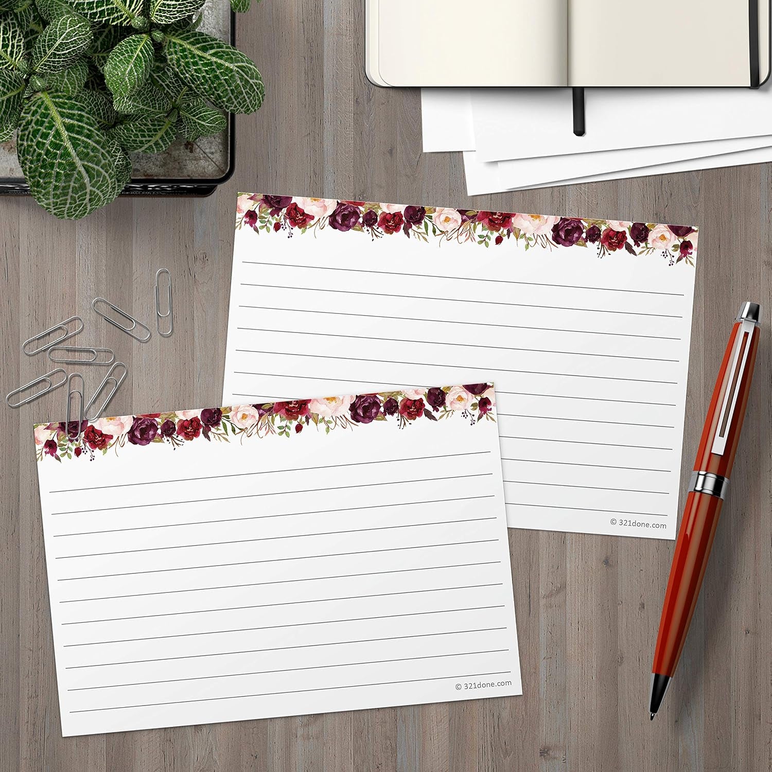 Ruled Note Cards, Floral 4X6 Thick Index Cards - Plain White Card Stock, Notecards & Stationery with Lines for Writing, Stamping - Made in USA, Set of 50 - No Envelopes
