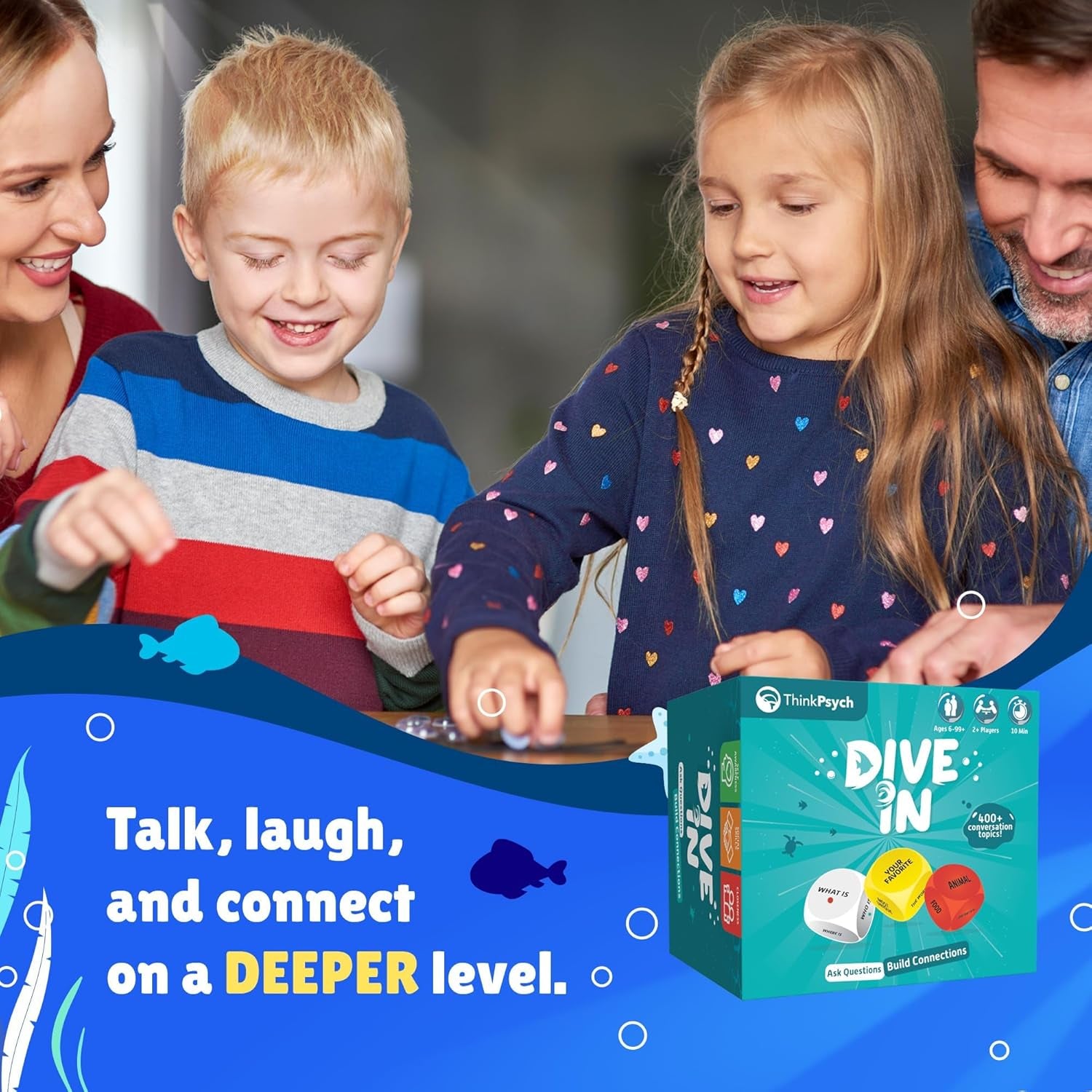 Dive in - SEL Conversation Dice Game with 400+ Topics | Therapy Games for Kids & Teens | Social Emotional Learning for Home & School | Play Therapy & Counseling Toys | Ages 6-99