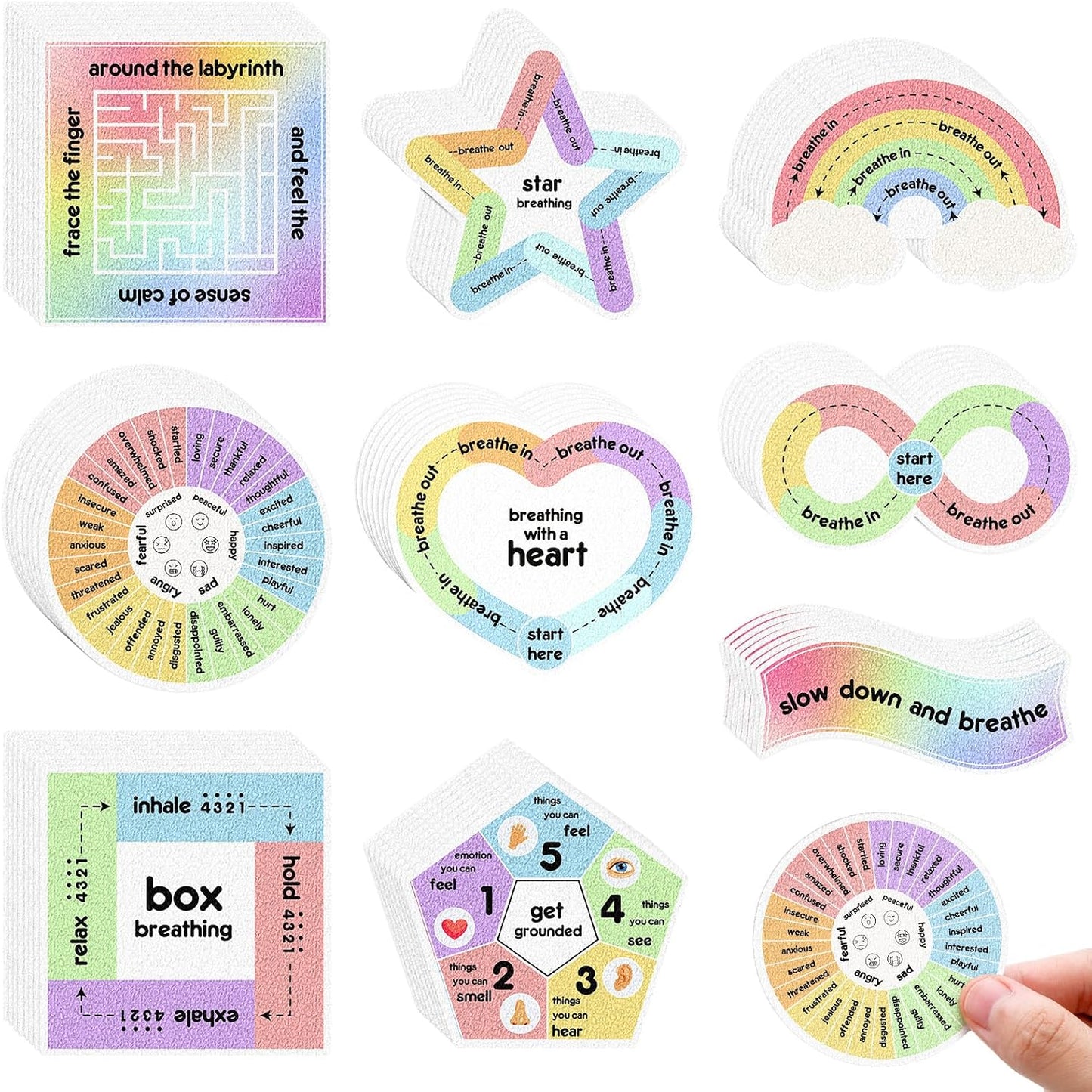 72 Pieces Anxiety Sensory Stickers Textured Stickers Fidget Mindfulness Sticker School Counselor Supplies Adult Sensory Items Anxiety Relief, 9 Styles(Retro Color)