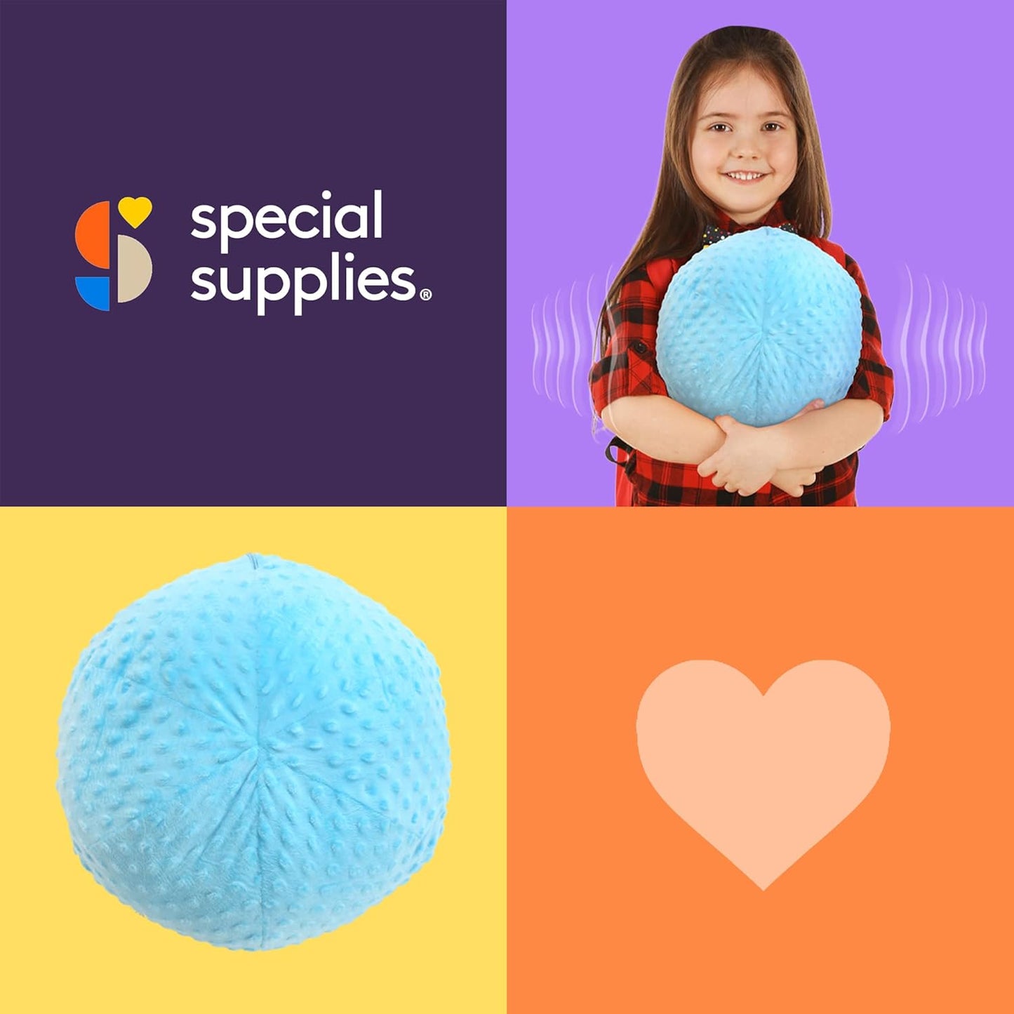 Vibrating Ball Pillow Sensory Pressure Activated for Kids and Adults, Plush Minky Soft Cover with Textured Therapy Stimulation Bumps, 3 Vibration Modes, Music & Voice Recording- Blue