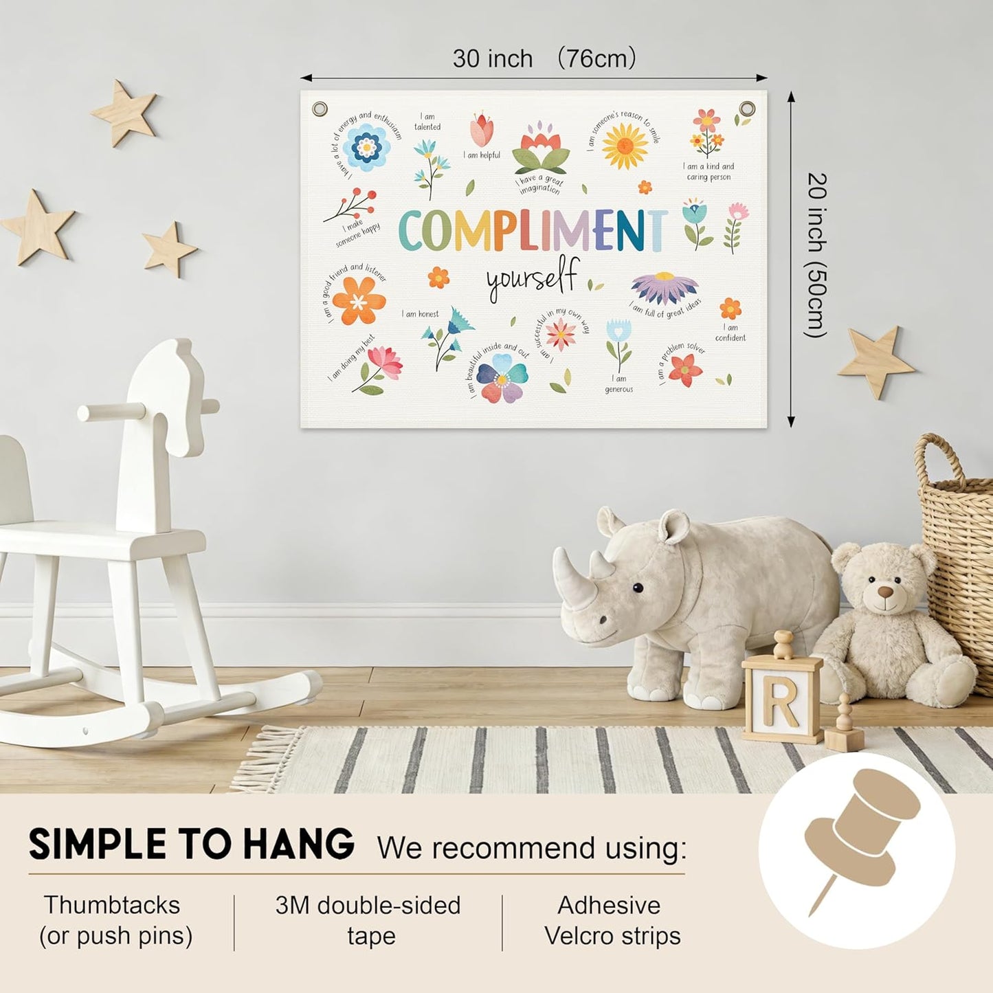 Mental Health Office Decor, Positive Affirmations Posters, Motivational Wall Decor, Therapy Office Decor Banner, Inspirational Wall Art for Compliment Yourself, 30X20 Inch