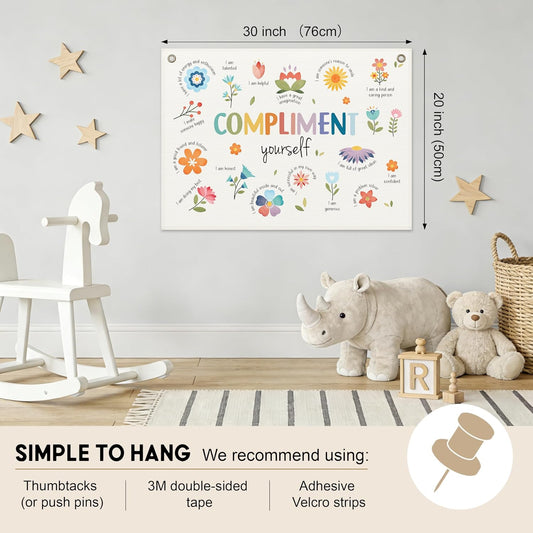Mental Health Office Decor, Positive Affirmations Posters, Motivational Wall Decor, Therapy Office Decor Banner, Inspirational Wall Art for Compliment Yourself, 30X20 Inch