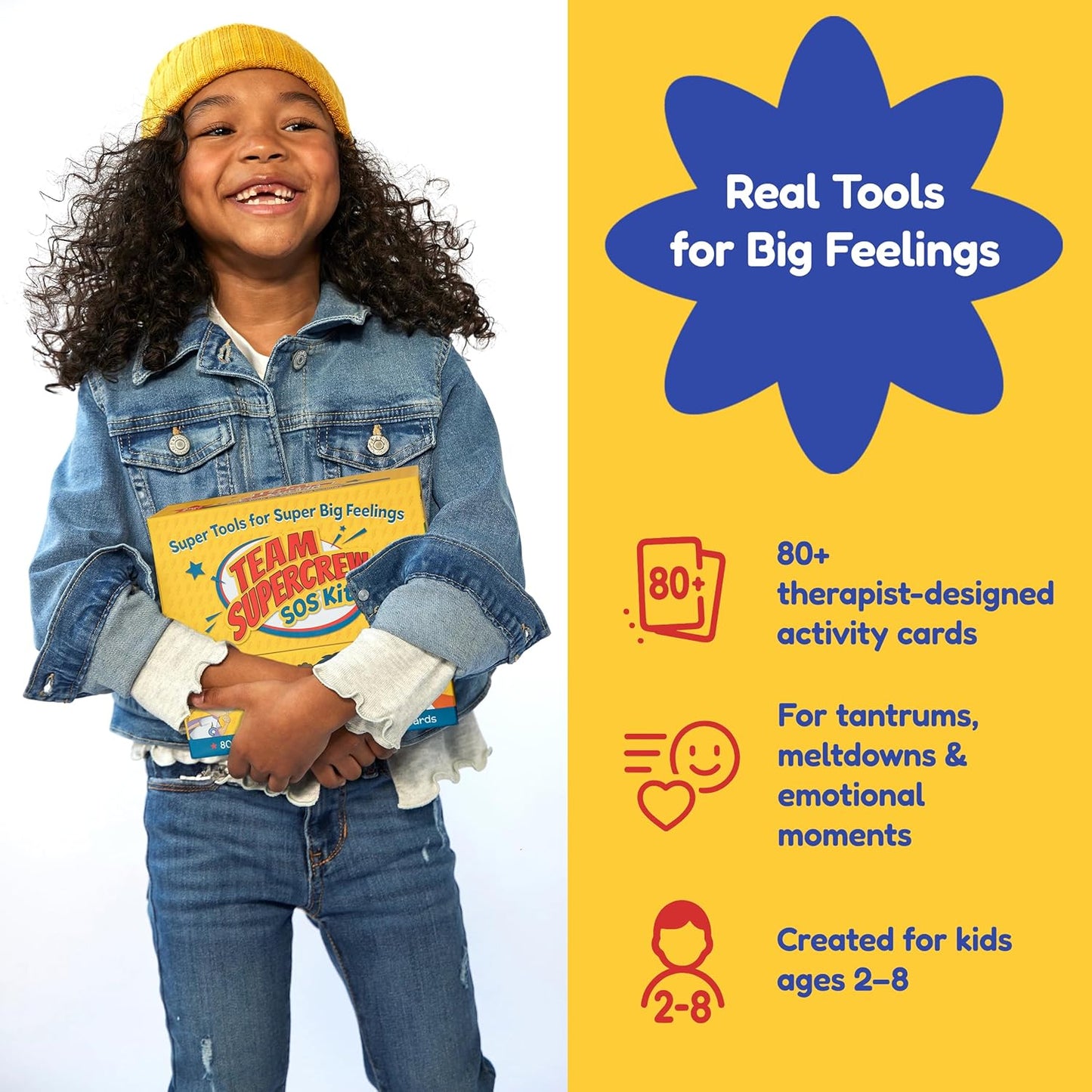 Team Supercrew SOS Kit – 83 Activity Cards for Kids Ages 2-8+ | Emotional Regulation Kit for Teaching Emotions, Social Skills & Positive Behavior | SEL Therapy Tools for Anger, Anxiety, Meltdowns