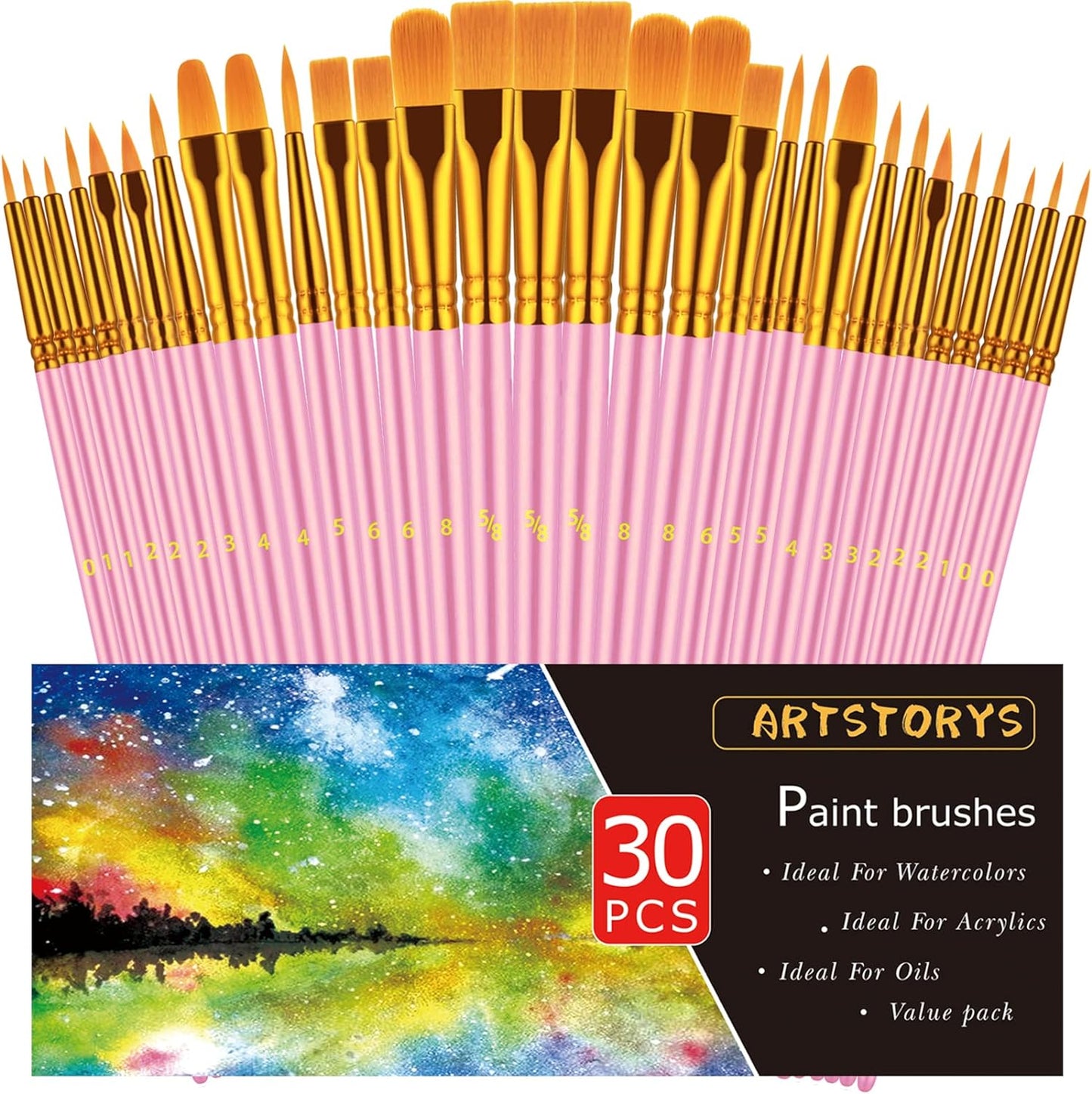 Paint Brushes Set, 30 Pcs Paint Brushes for Acrylic Painting, Oil Watercolor Acrylic Paint Brush, Artist Paintbrushes for Body Face Rock Canvas, Adult Drawing Arts Crafts Supplies, Blue