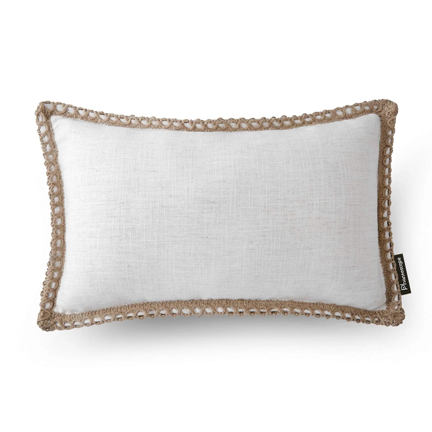 Linen Trimmed Farmhouse Series Decorative Throw Pillow, 12" X 20", off White, 1 Pack