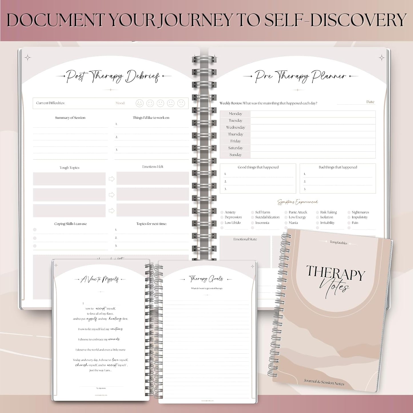 Therapy Notes Journal - Pre & Post Therapy Planner for Reflection, Journaling & Self-Discovery | Premium 120Gsm Paper with Soft Touch Cover | A5 Lux